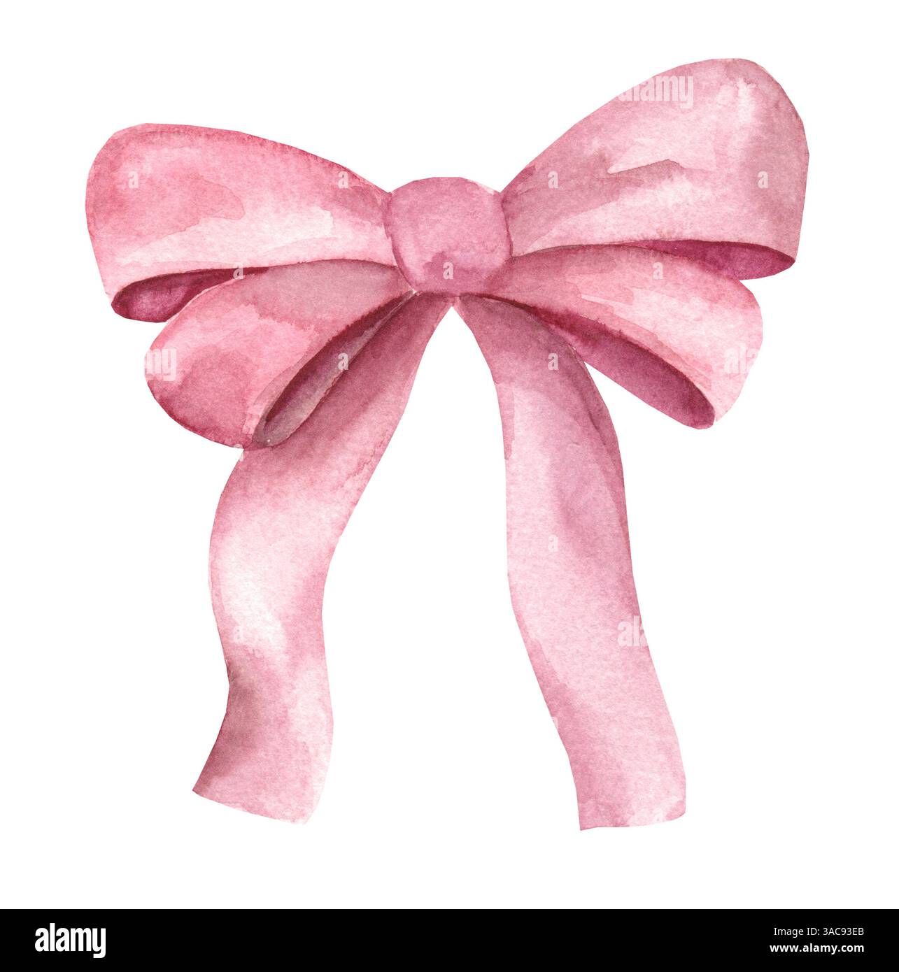 Watercolor illustration of pink satin ribbon bow isolated on white ...