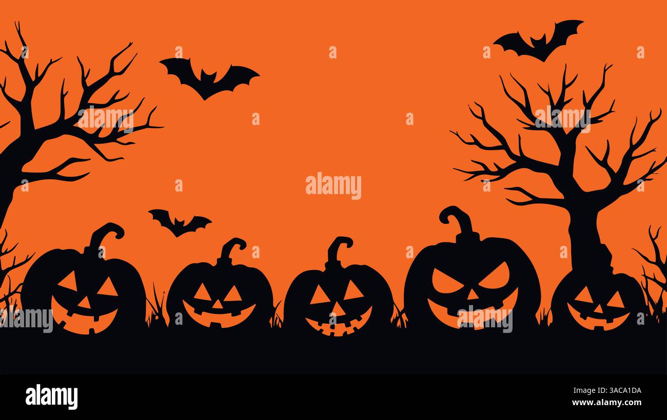 Black pumpkin silhouettes for a Halloween banner background featuring ...