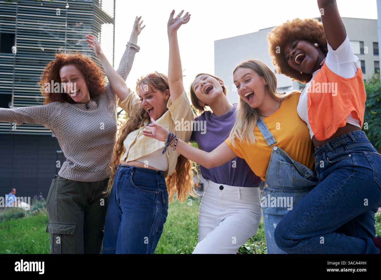 Five cheerful young multiethnic hi-res stock photography and images - Alamy