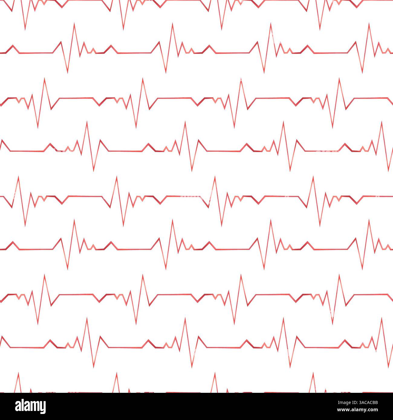 Red heartbeat graph, cardiogram. Watercolor illustration. Seamless ...