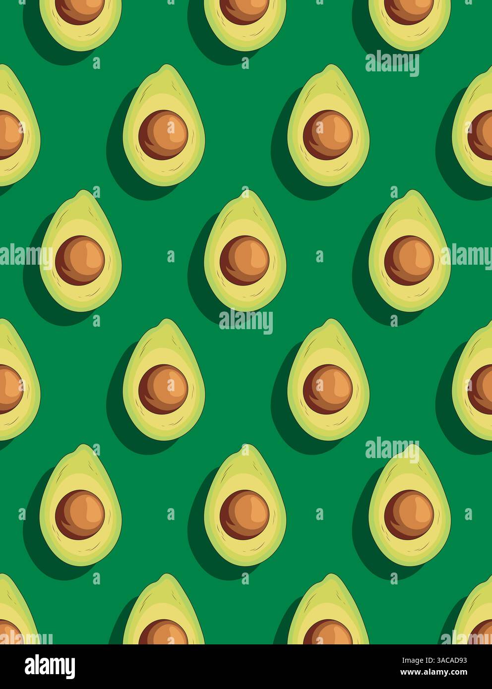 Avocado pattern on green background. Minimal flat lay style. Top view Stock Vector