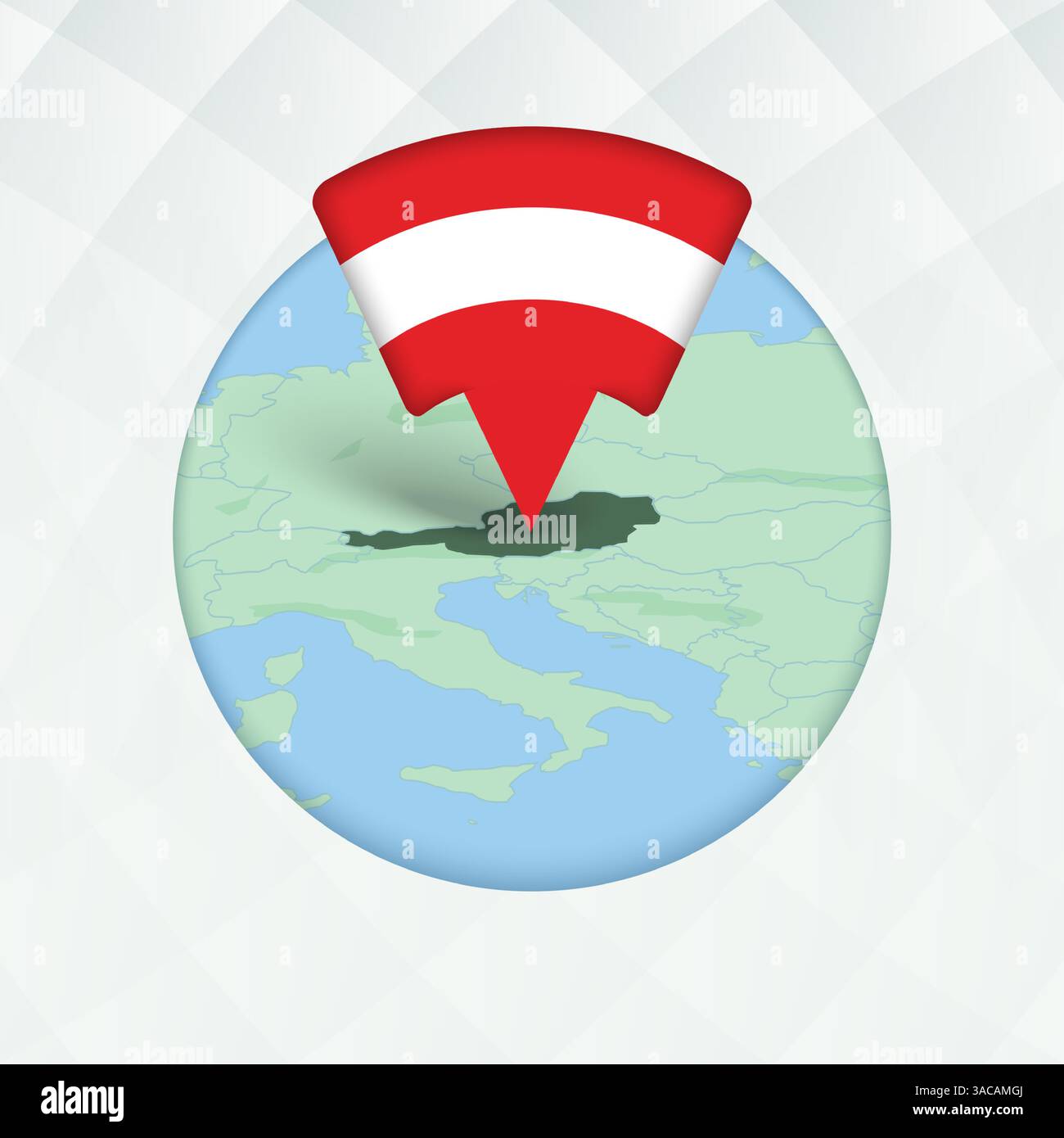 Austria Map Highlighted with Flag Marker. Flag Pointer on Geographic ...