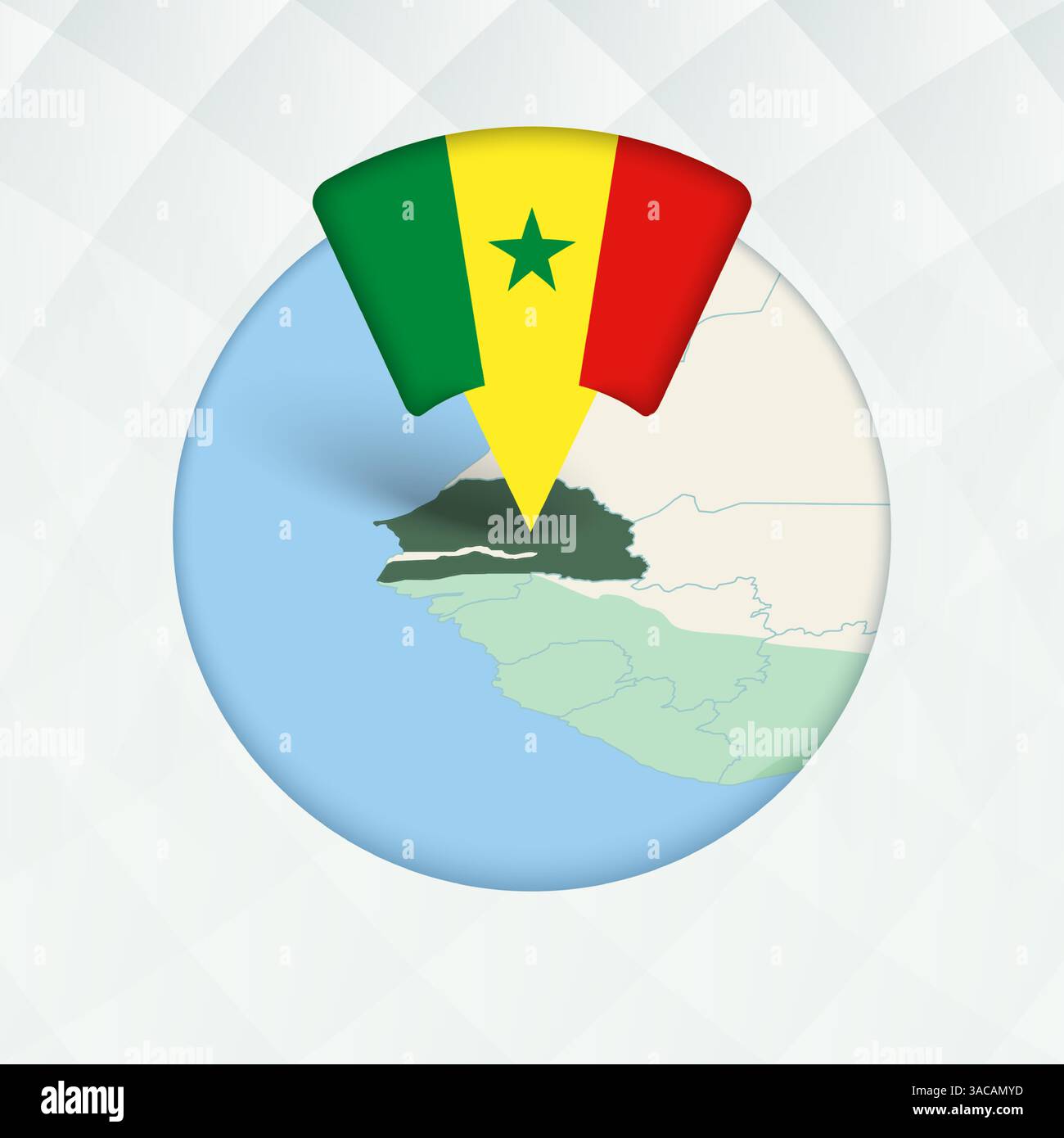 Senegal Map Highlighted with Flag Marker. Flag Pointer on Geographic Map. Stock Vector