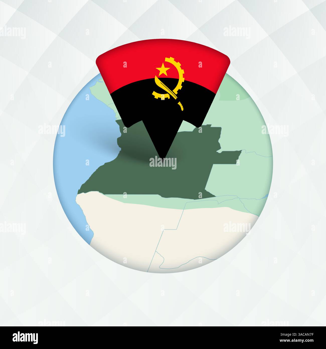 Angola Map Highlighted with Flag Marker. Flag Pointer on Geographic Map. Stock Vector