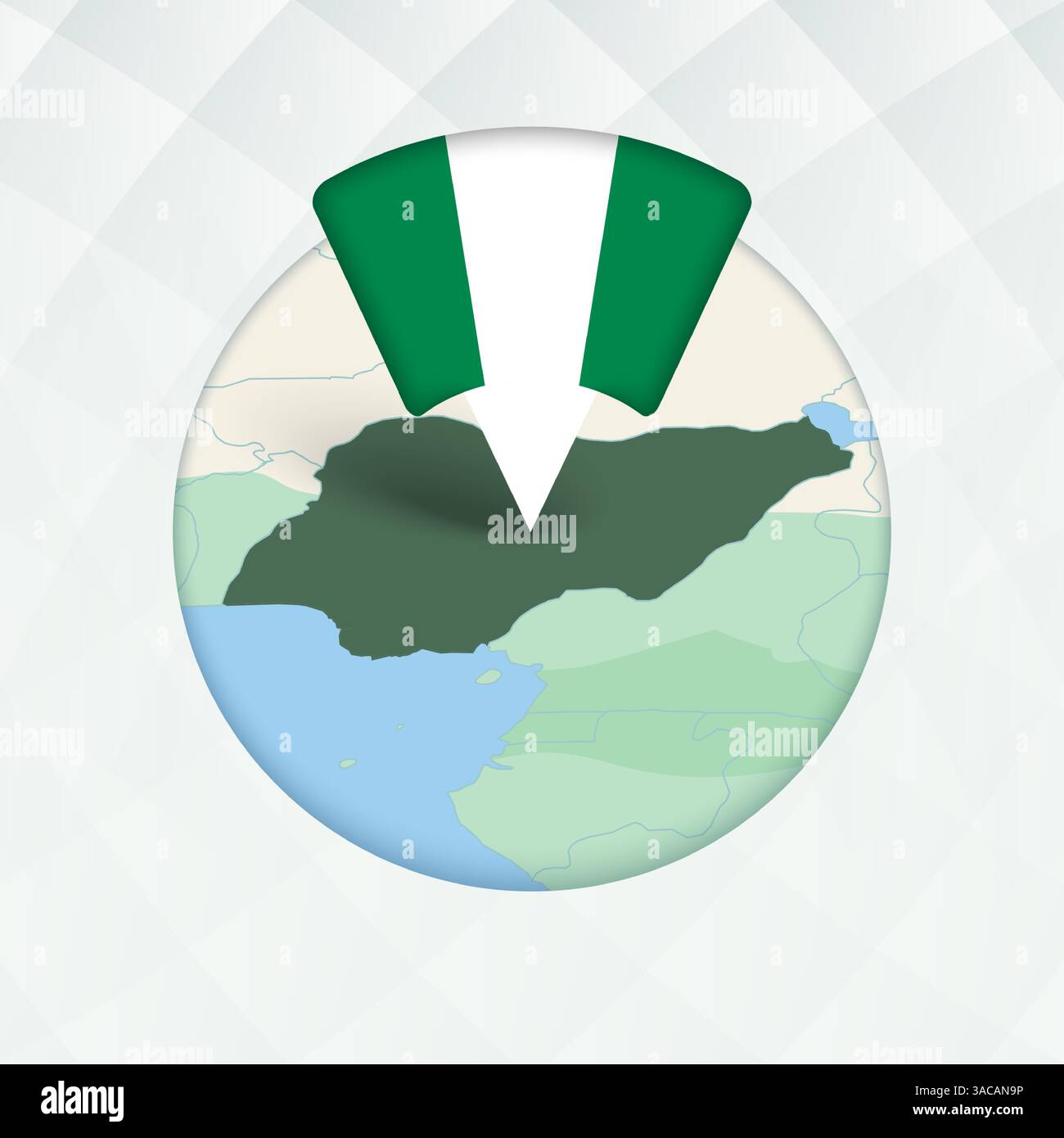Nigeria Map Highlighted with Flag Marker. Flag Pointer on Geographic Map. Stock Vector