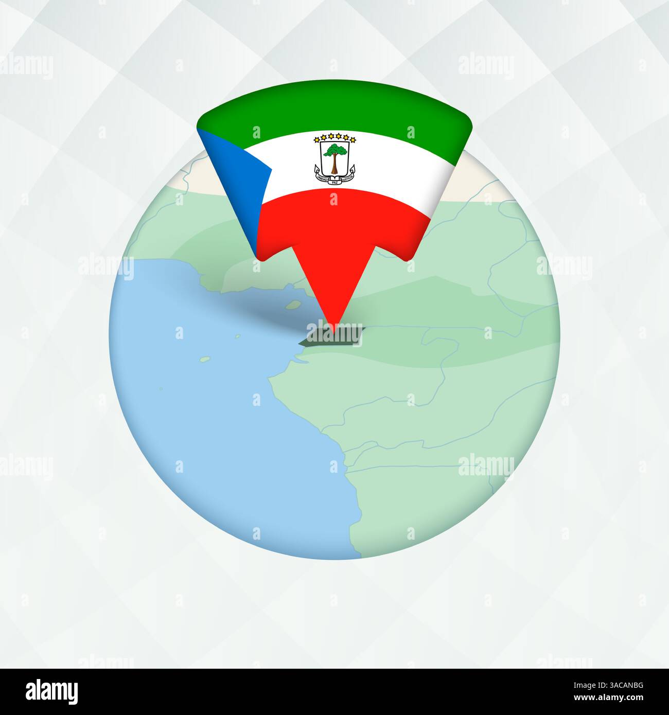 Equatorial Guinea Map Highlighted with Flag Marker. Flag Pointer on Geographic Map. Stock Vector