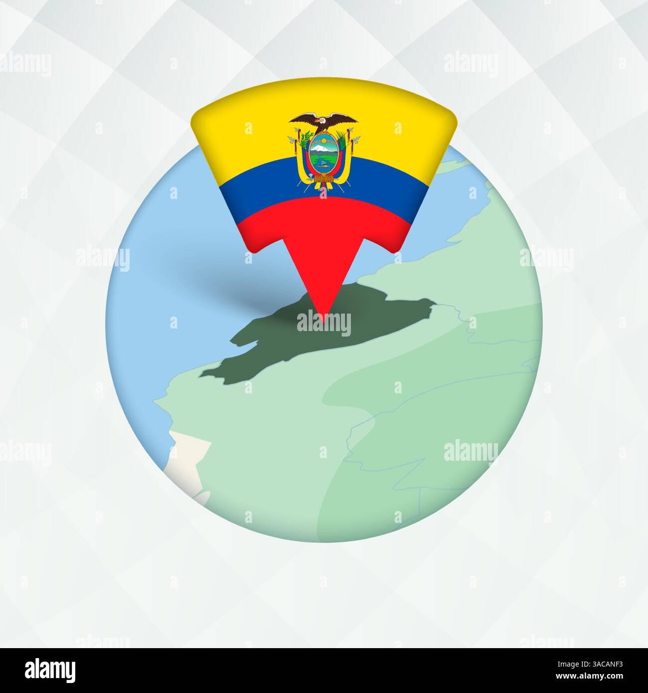 Ecuador Map Highlighted with Flag Marker. Flag Pointer on Geographic Map. Stock Vector