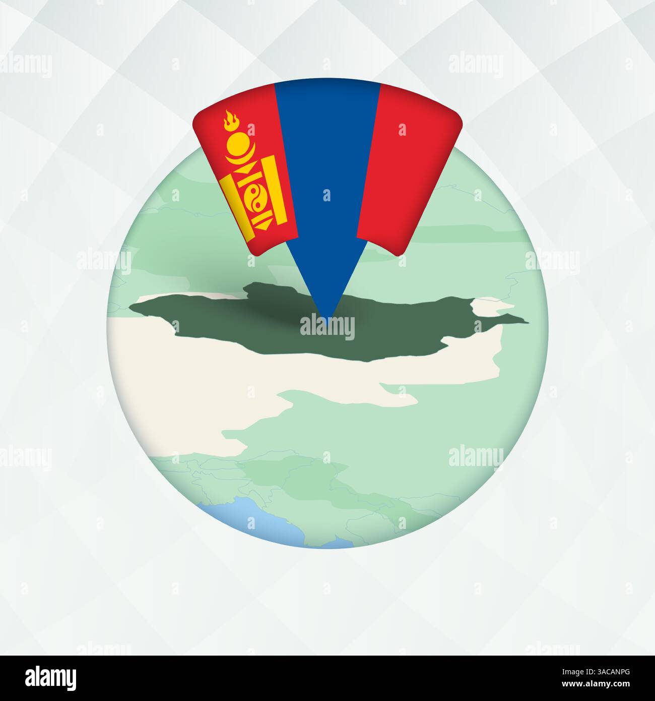 Mongolia Map Highlighted with Flag Marker. Flag Pointer on Geographic ...