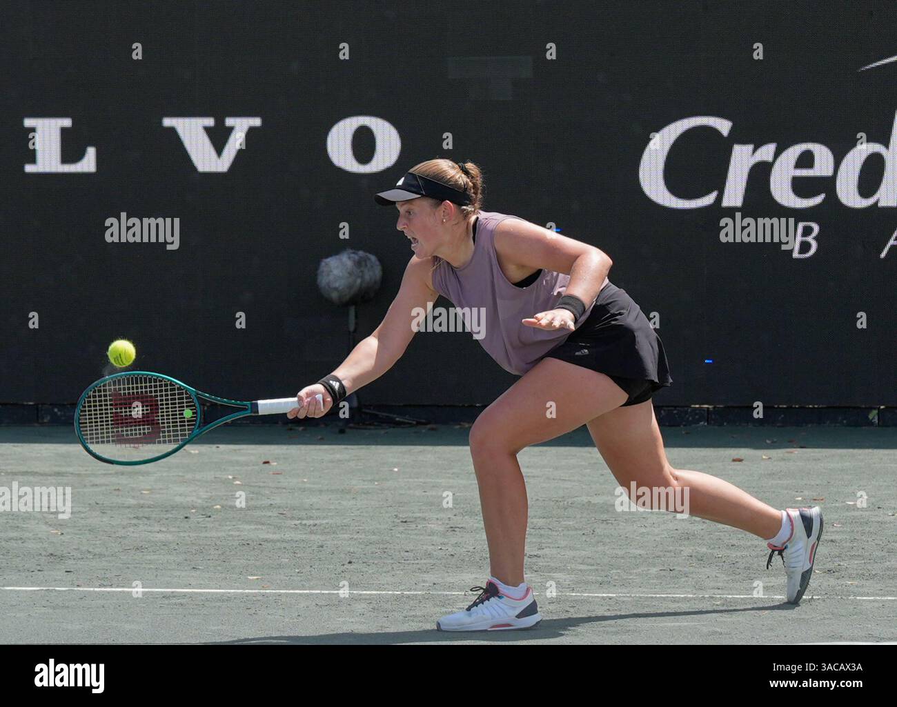 April 3, 2025: Jelena Ostapenko (LAT) loses to Danielle Collins (USA) 7-5, 6-3, at the Credit One Charleston Open being played at Credit One Staduim in Charleston, South Carolina, {USA} © Leslie Billman/Tennisclix/ (Credit Image: © Leslie Billman/Cal Sport Media) Stock Photo