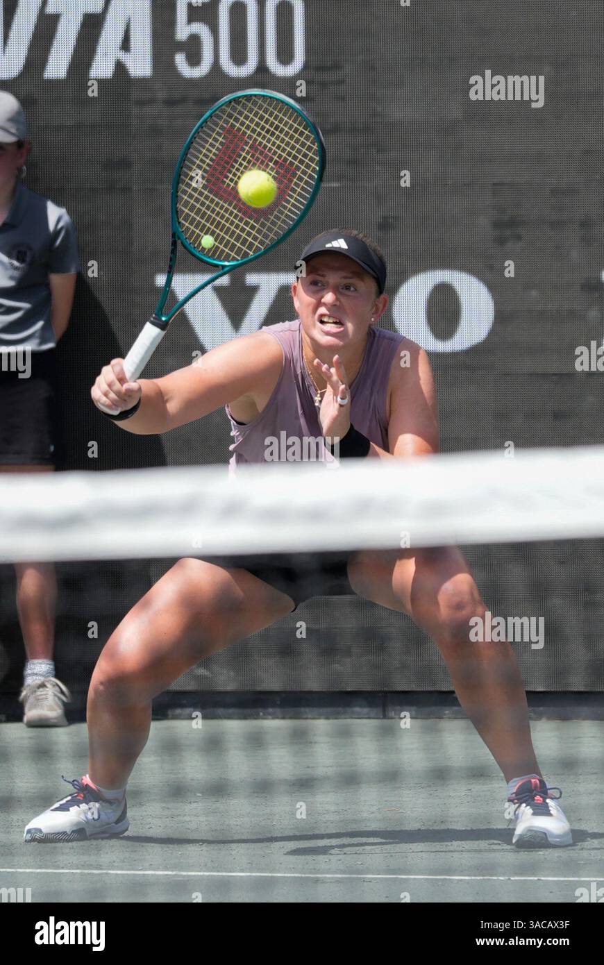 April 3, 2025: Jelena Ostapenko (LAT) loses to Danielle Collins (USA) 7-5, 6-3, at the Credit One Charleston Open being played at Credit One Staduim in Charleston, South Carolina, {USA} © Leslie Billman/Tennisclix/ (Credit Image: © Leslie Billman/Cal Sport Media) Stock Photo