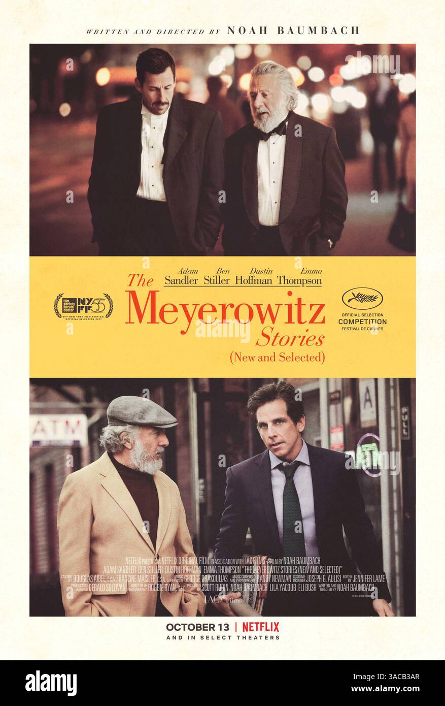 RELEASE DATE: October 13, 2017. TITLE: The Meyerowitz Stories. STUDIO: Netflix. DIRECTOR: Noah Baumbach. PLOT: An estranged family gathers together in New York City for an event celebrating the artistic work of their father. STARRING: Adam Sandler, Grace Van Patten, Dustin Hoffman, Emma Thompson, Ben Stiller. (Credit Image: © Netflix Pictures/Entertainment Pictures/ZUMAPRESS.com) EDITORIAL USAGE ONLY! Not for Commercial USAGE! Stock Photo
