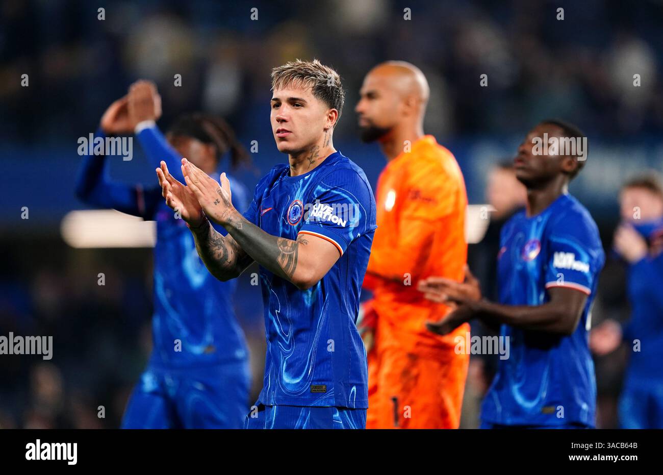 Chelsea's Enzo Fernandez applauds the fans after the Premier League ...