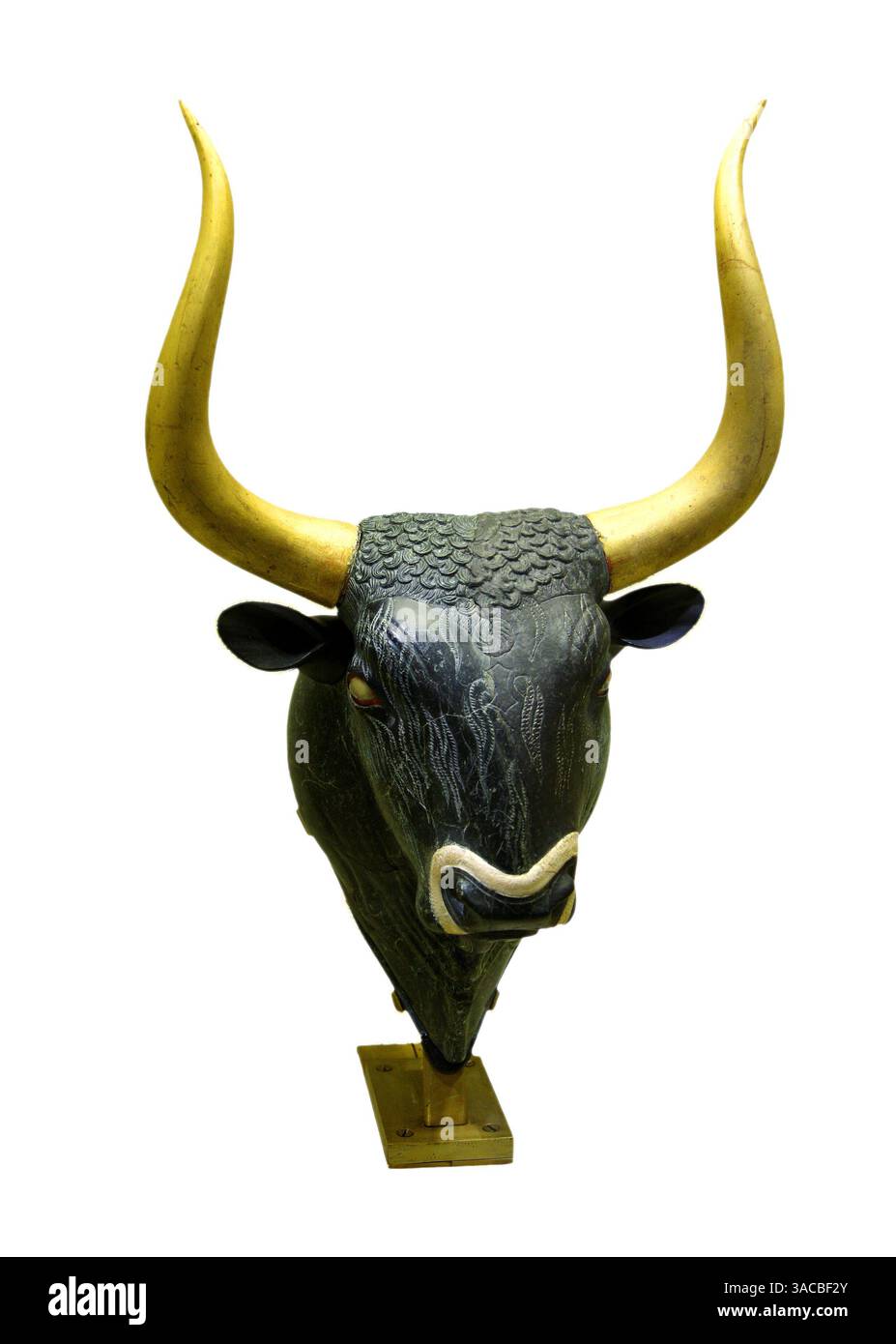 Greece Crete Heraklion Minoan Rhyton in the form of a bull with golden horns. Found in the Palace of Knossos. Stock Photo