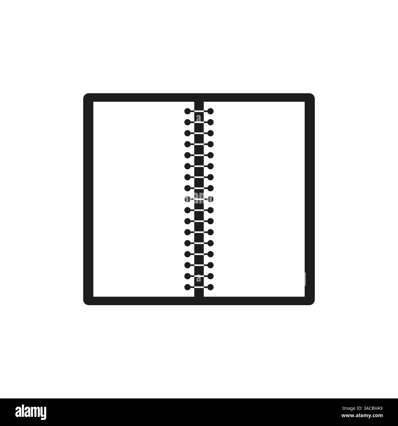 Notebook spiral icon. Open page symbol. Minimal book shape. Black vector illustration. Stock Vector