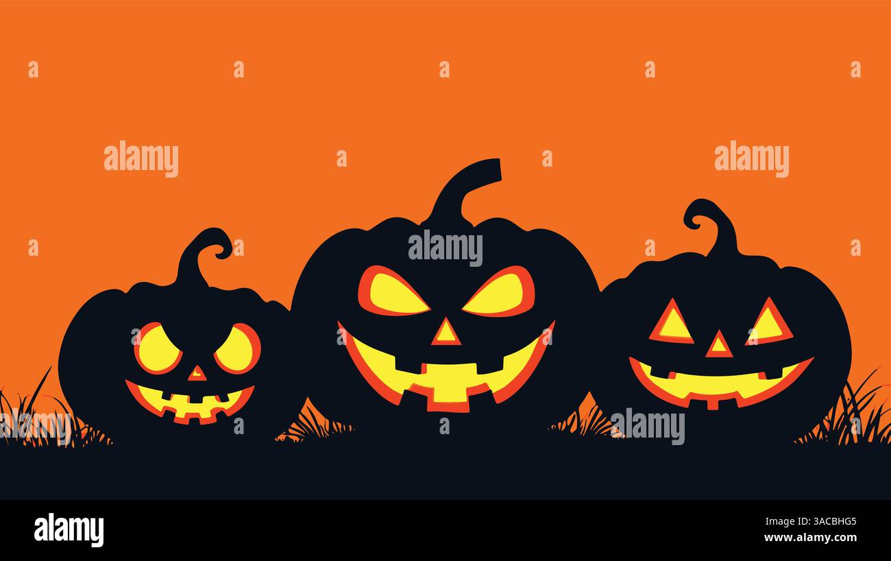 Black pumpkin silhouettes for a Halloween banner background featuring ...