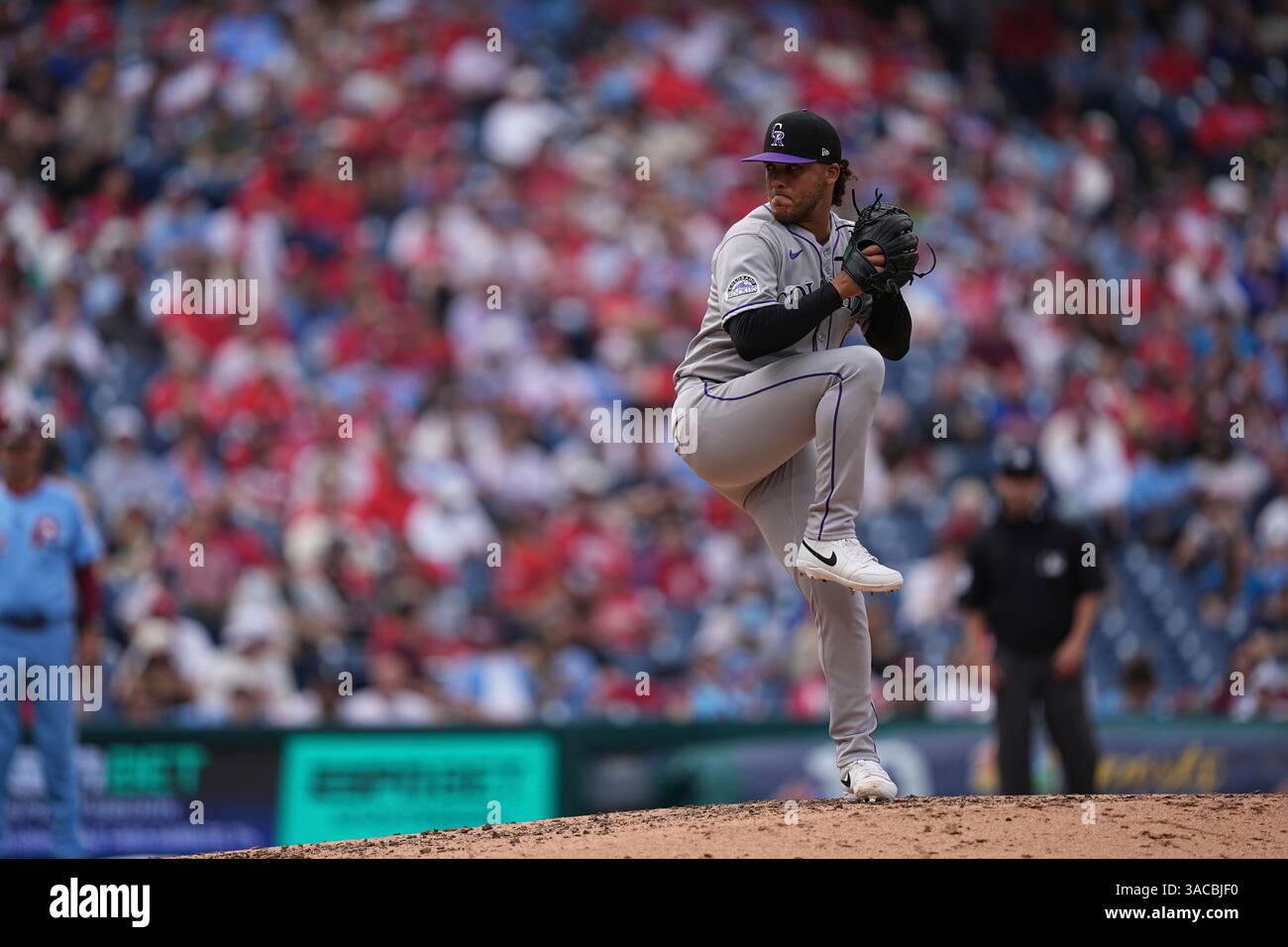 Colorado Rockies pitcher Luis Peralta in action during a baseball game ...