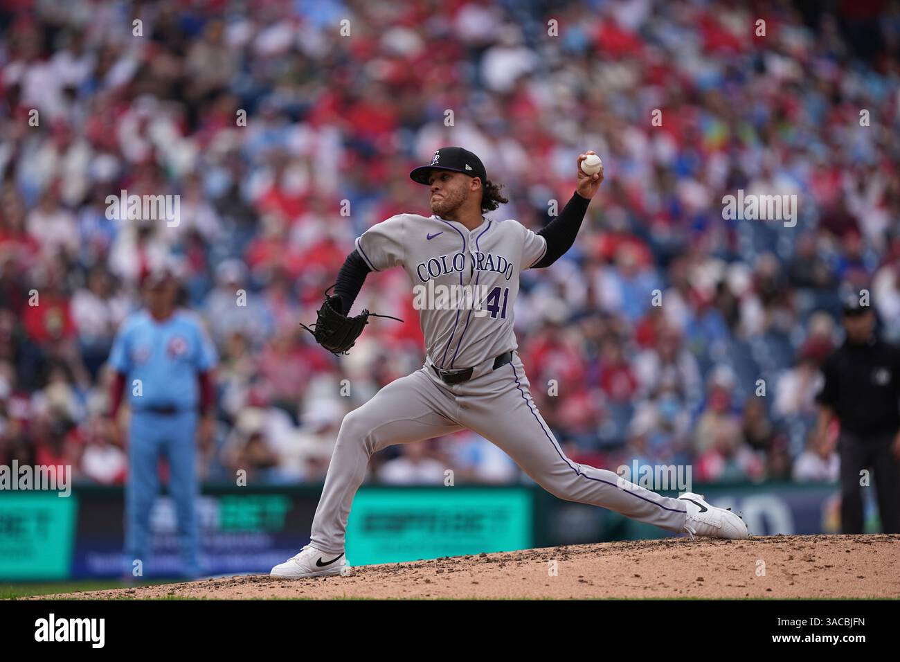 Colorado Rockies pitcher Luis Peralta in action during a baseball game ...