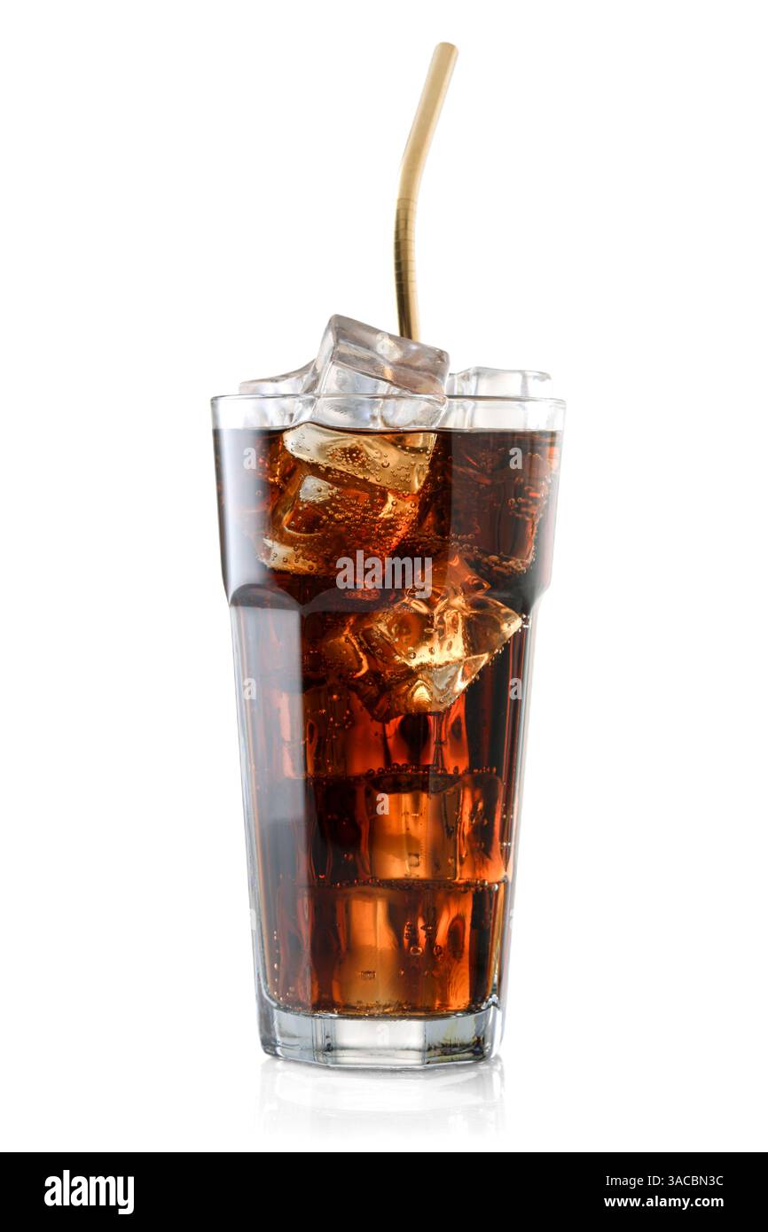 Glass of cola with ice cubes isolated on white Stock Photo - Alamy