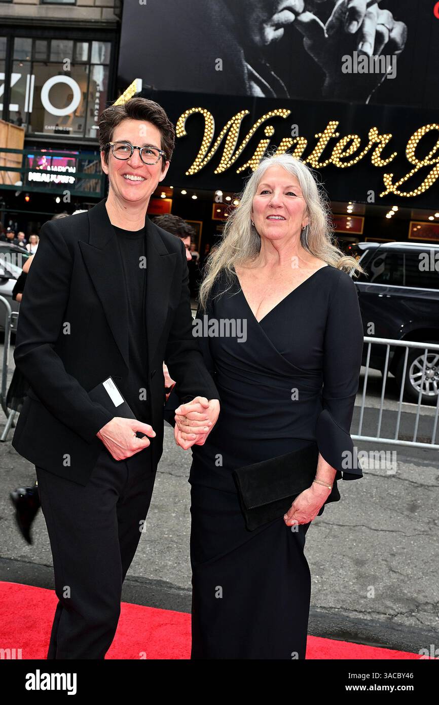 Rachel Maddow and girlfriend Susan Mikula attend the "Good Night, and Good Luck" Broadway opening night at the Winter Garden Theatre in New York, New York, USA on April 3, 2025. Robin