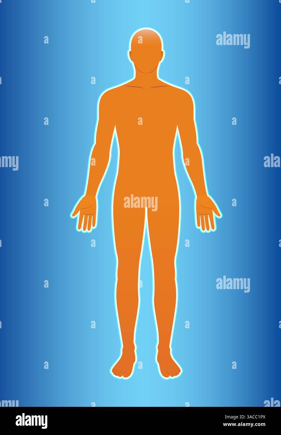 Vector illustration of an orange human silhouette centered on a blue ...