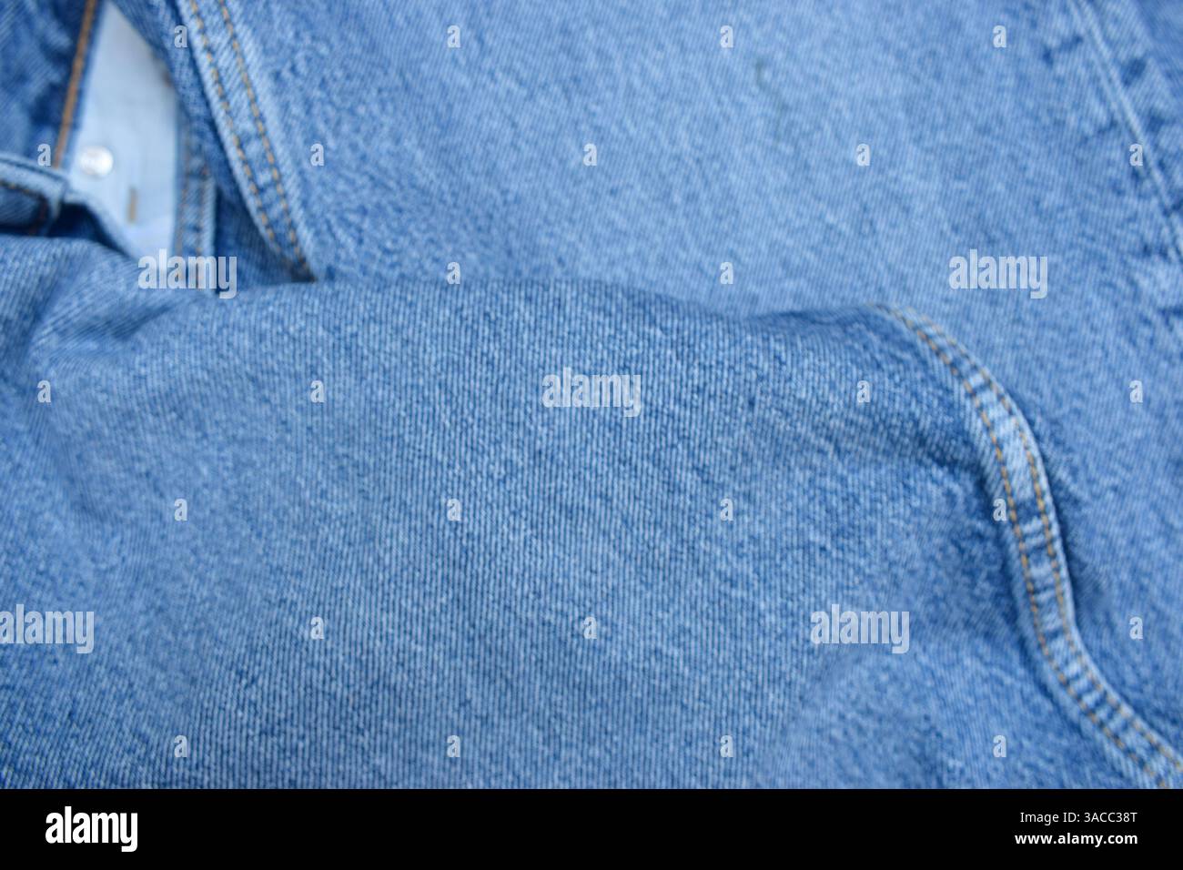 Blue Denim Jean Fabric Texture Close Up Background Stock Photo