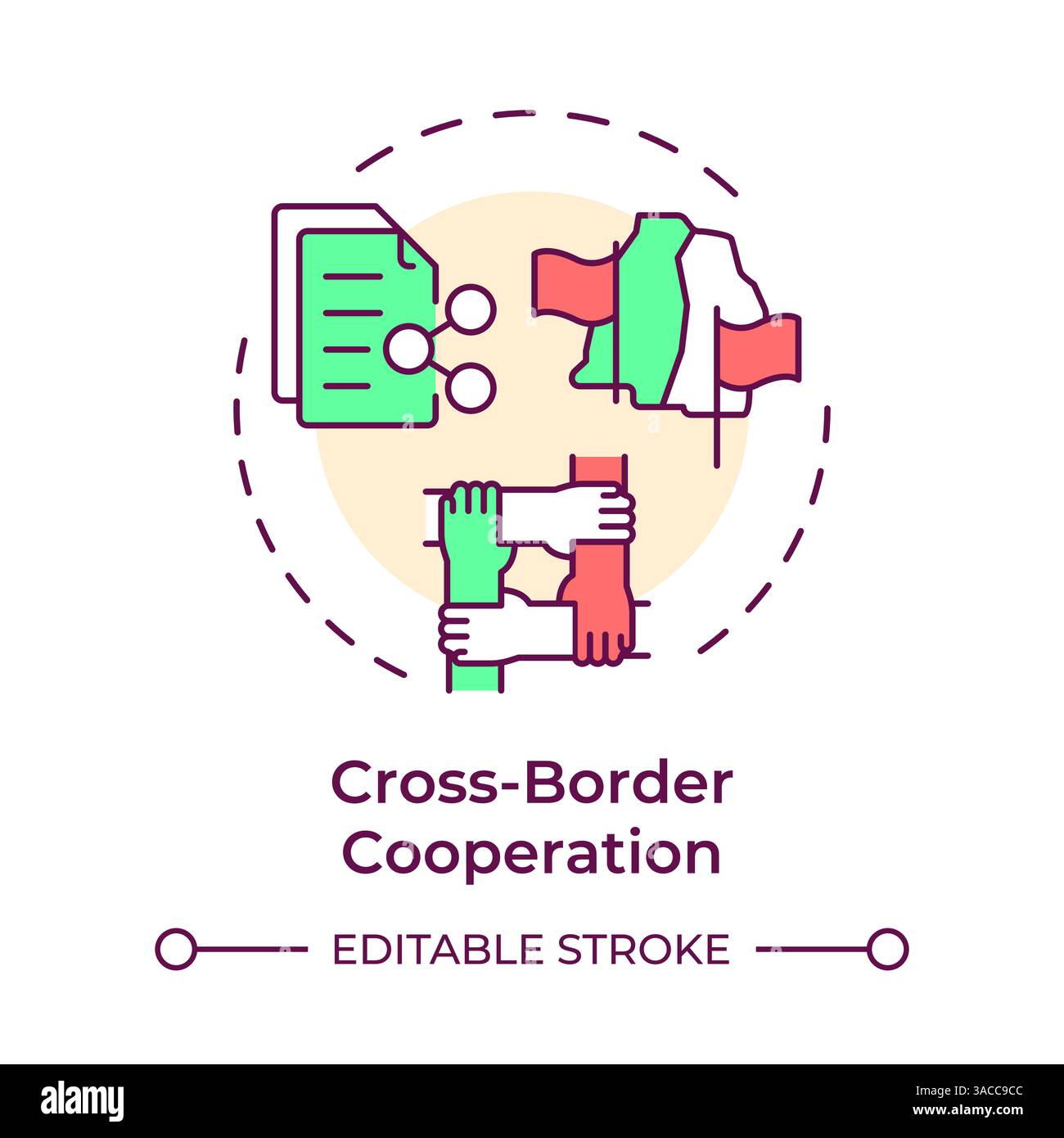 Cross border cooperation multi color concept icon Stock Vector
