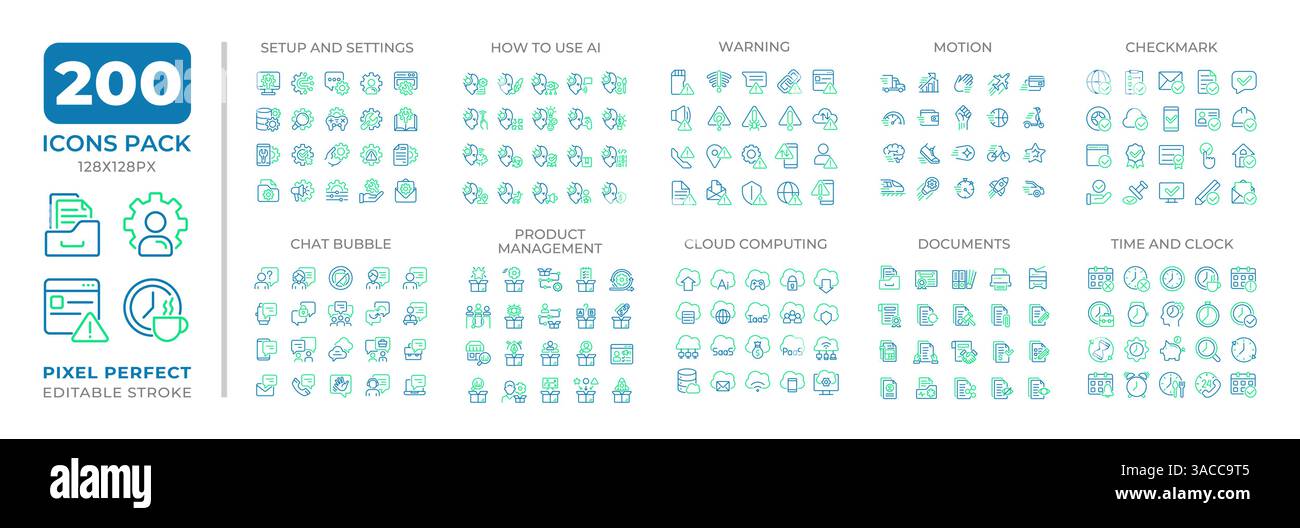 Business management two color line icons set collection Stock Vector