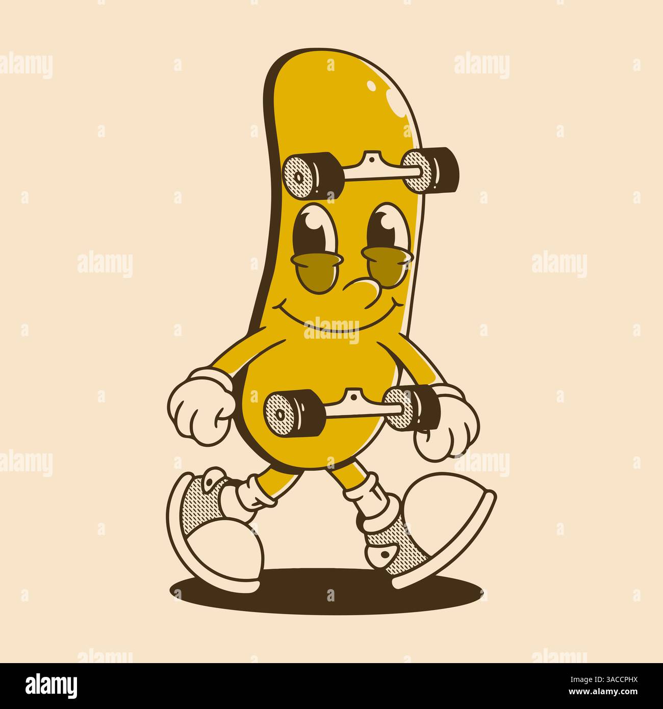 Walking skateboard mascot character in happy face with retro colors ...