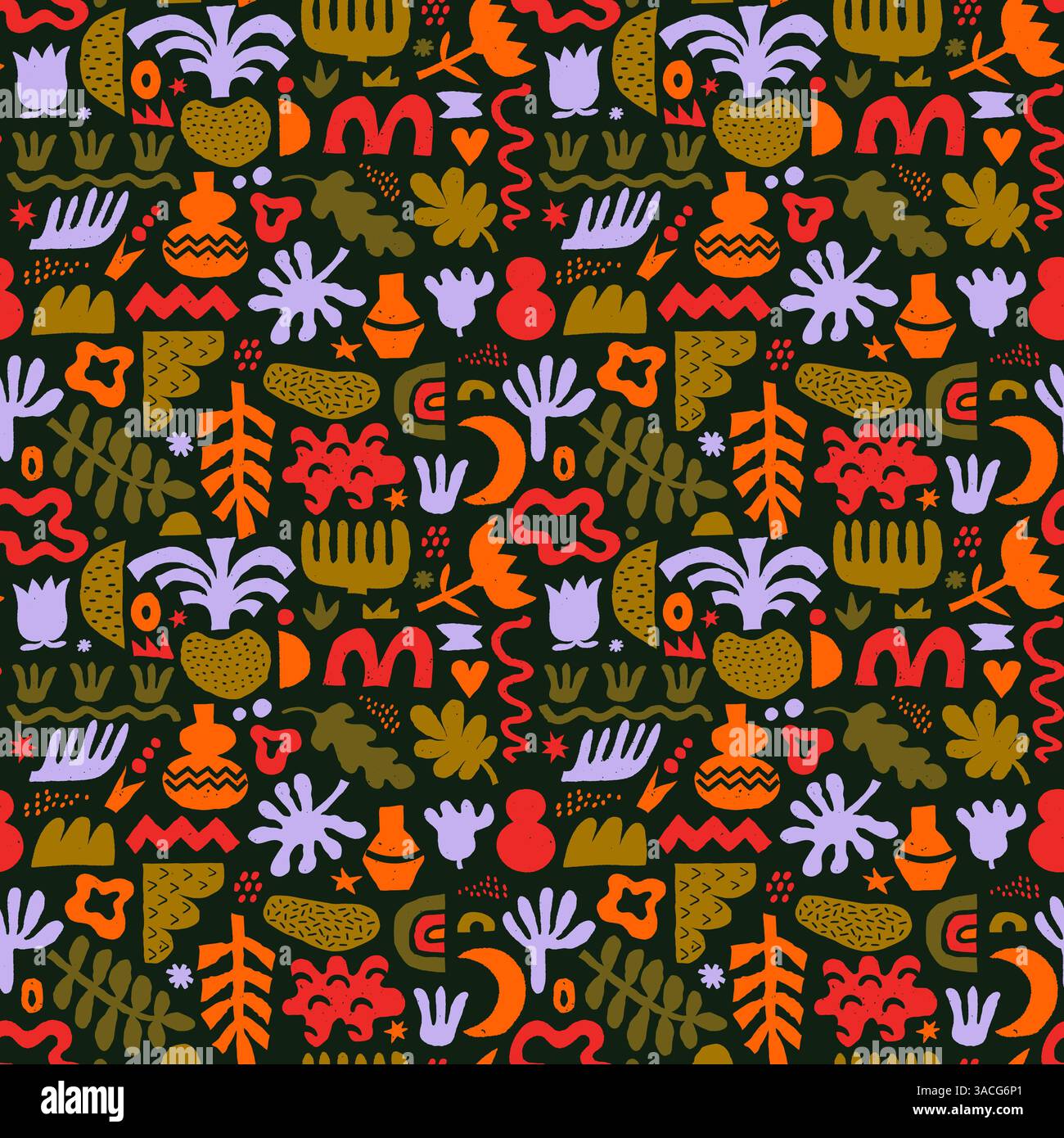 Abstract organic shape seamless pattern with naive geometric doodles. Stock Vector