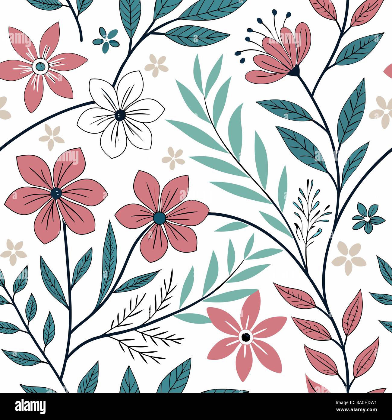 Seamless perfect pattern with small flower motifs in various shades ...