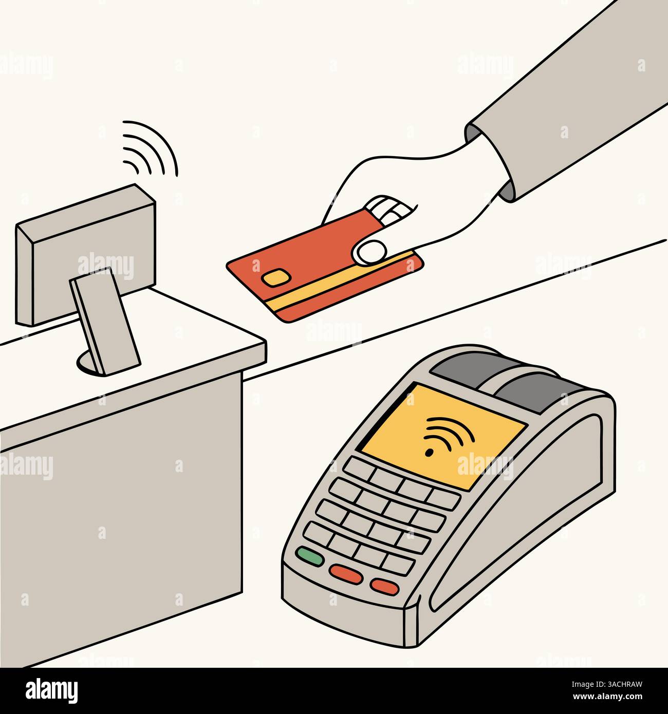 Drawing prepared for the concept of online shopping with a contactless ...