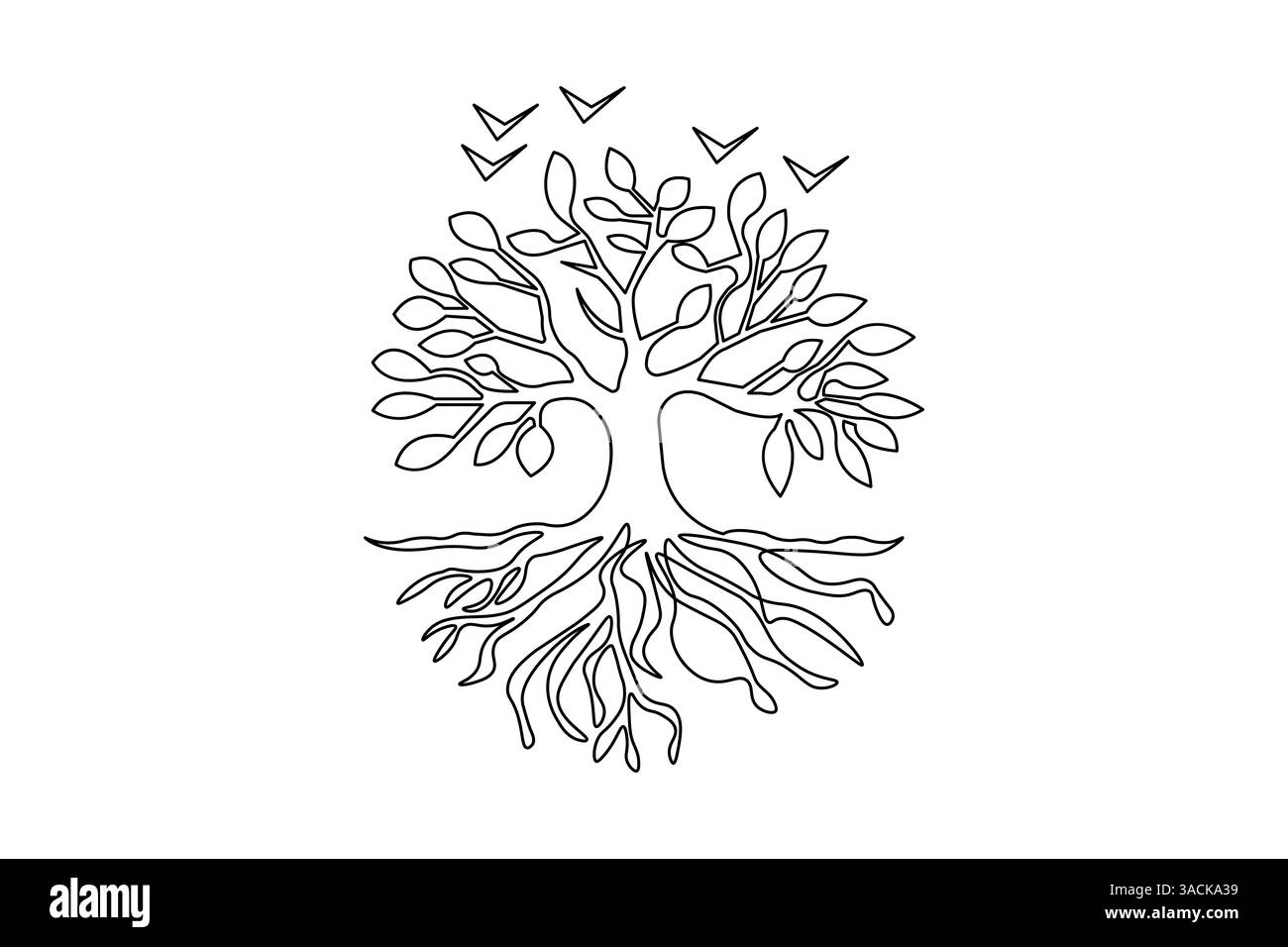 Tree roost one line drawing of minimalist vector icon with black and ...