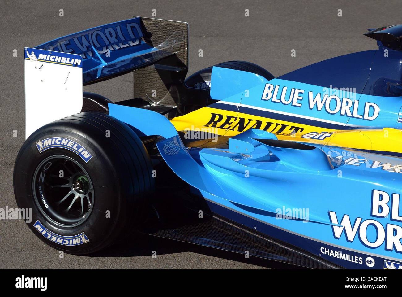 renault r23 formula one car competing at silverstone 2003 Stock