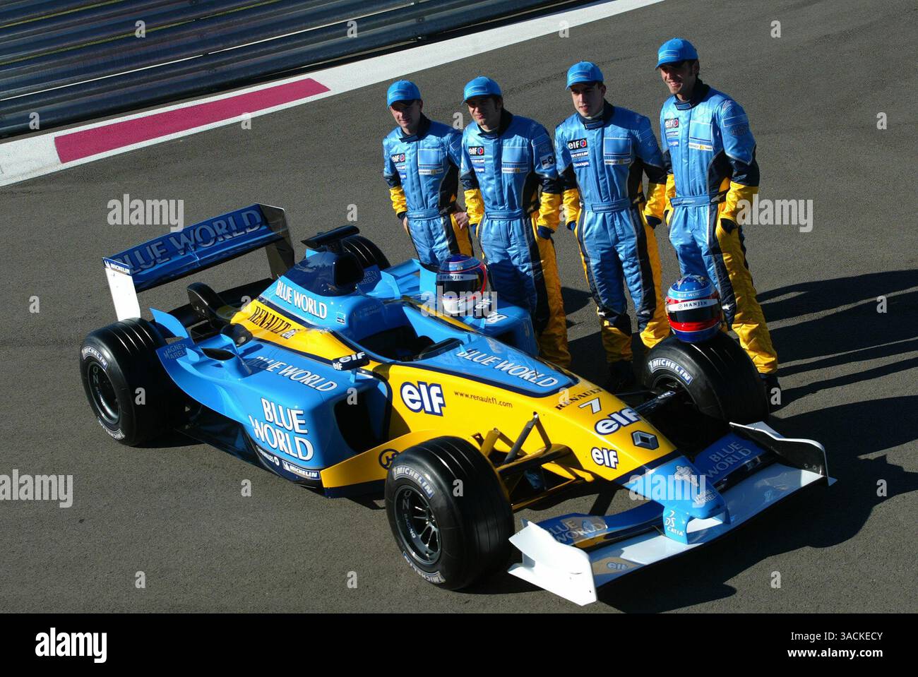 renault r23 formula one car competing at silverstone 2003 Stock