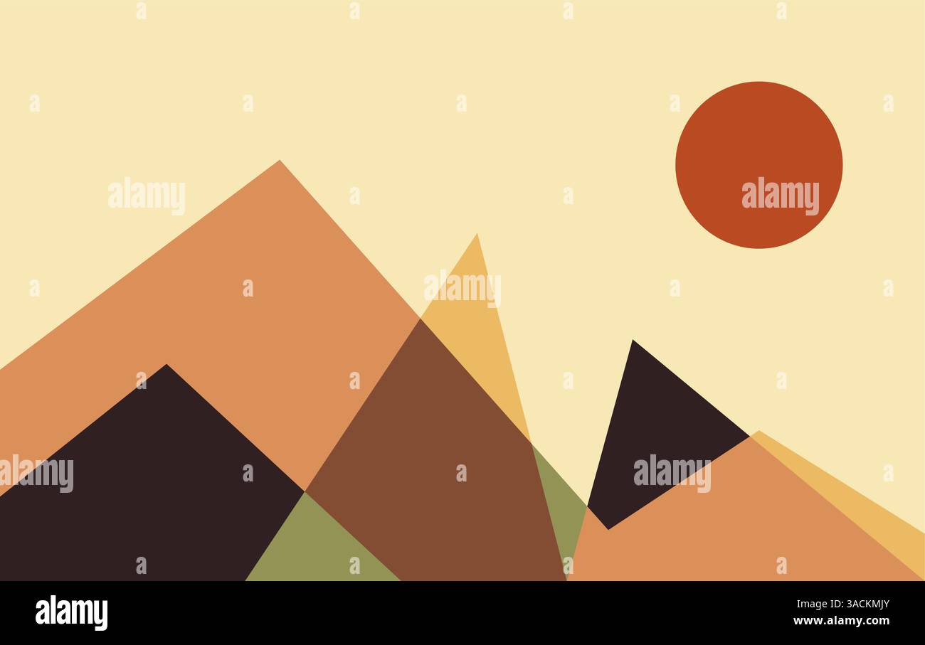 mountain landscape and sun geometric abstract background Stock Vector