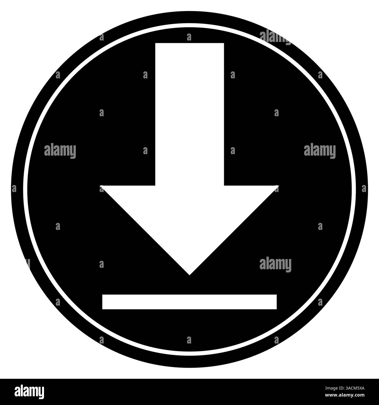 Round black button with border shows download arrow - Download Stock Photo
