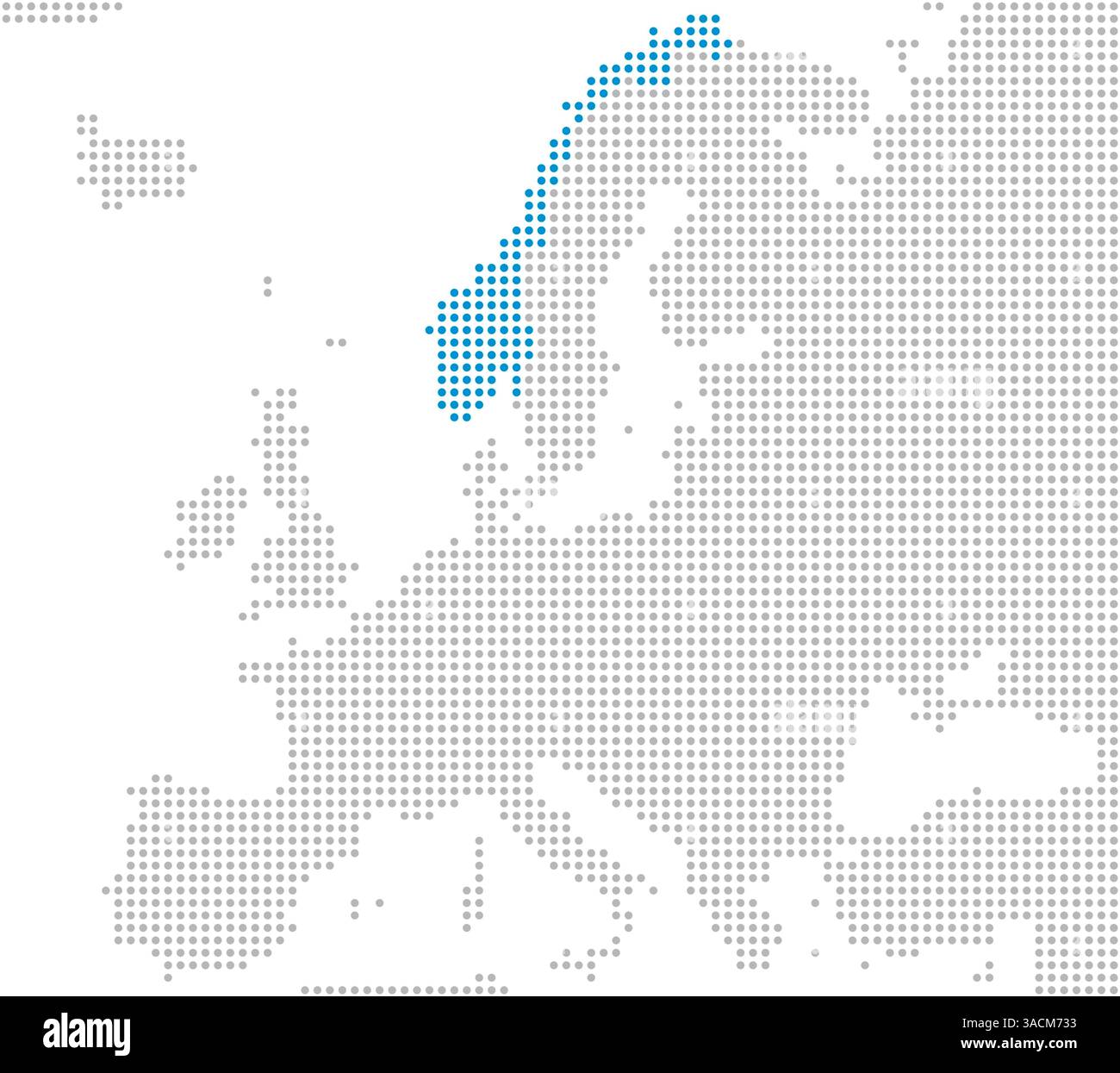 Marking of Norway on a map of Europe with gray dots Stock Photo