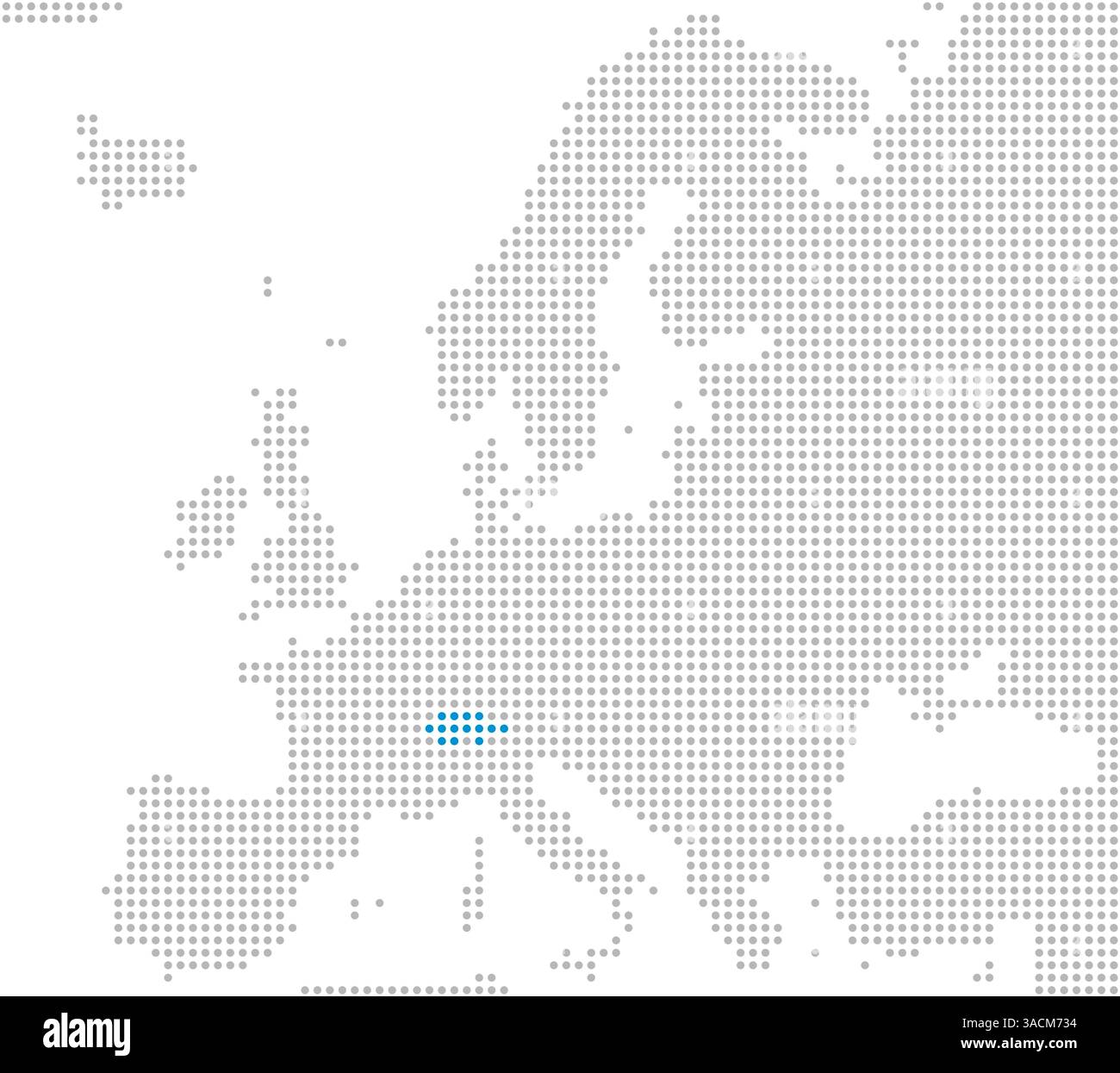 Marking of Switzerland on a map of Europe with gray dots Stock Photo