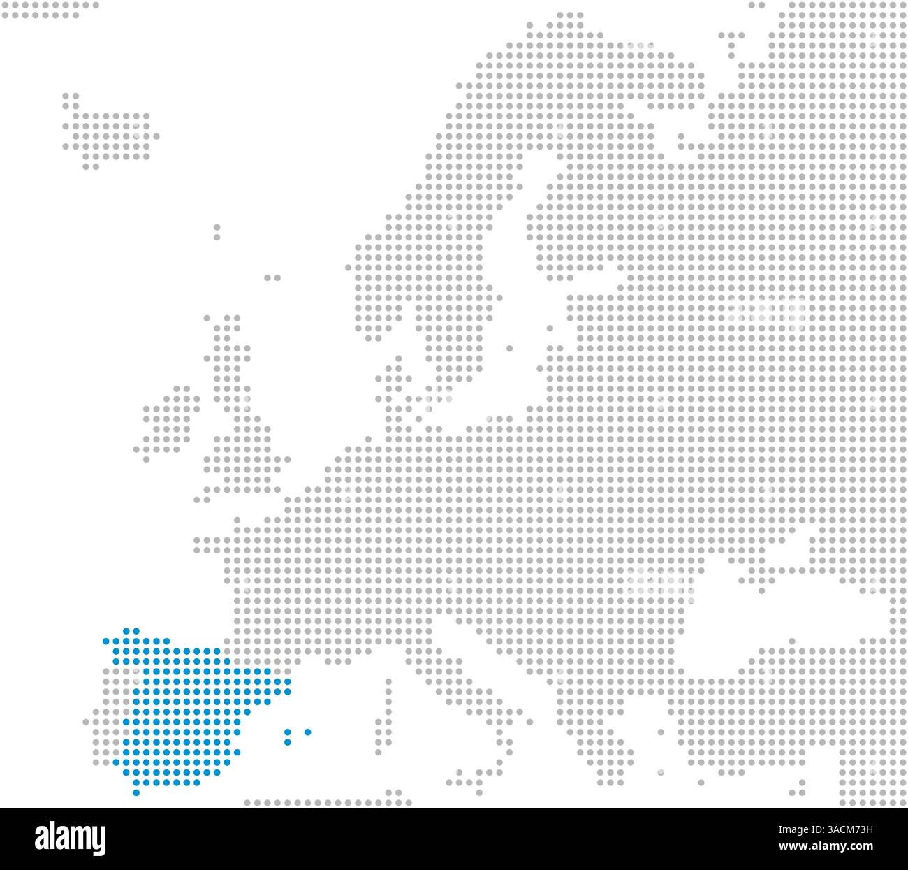 Marking of Spain on a map of Europe with gray dots Stock Photo