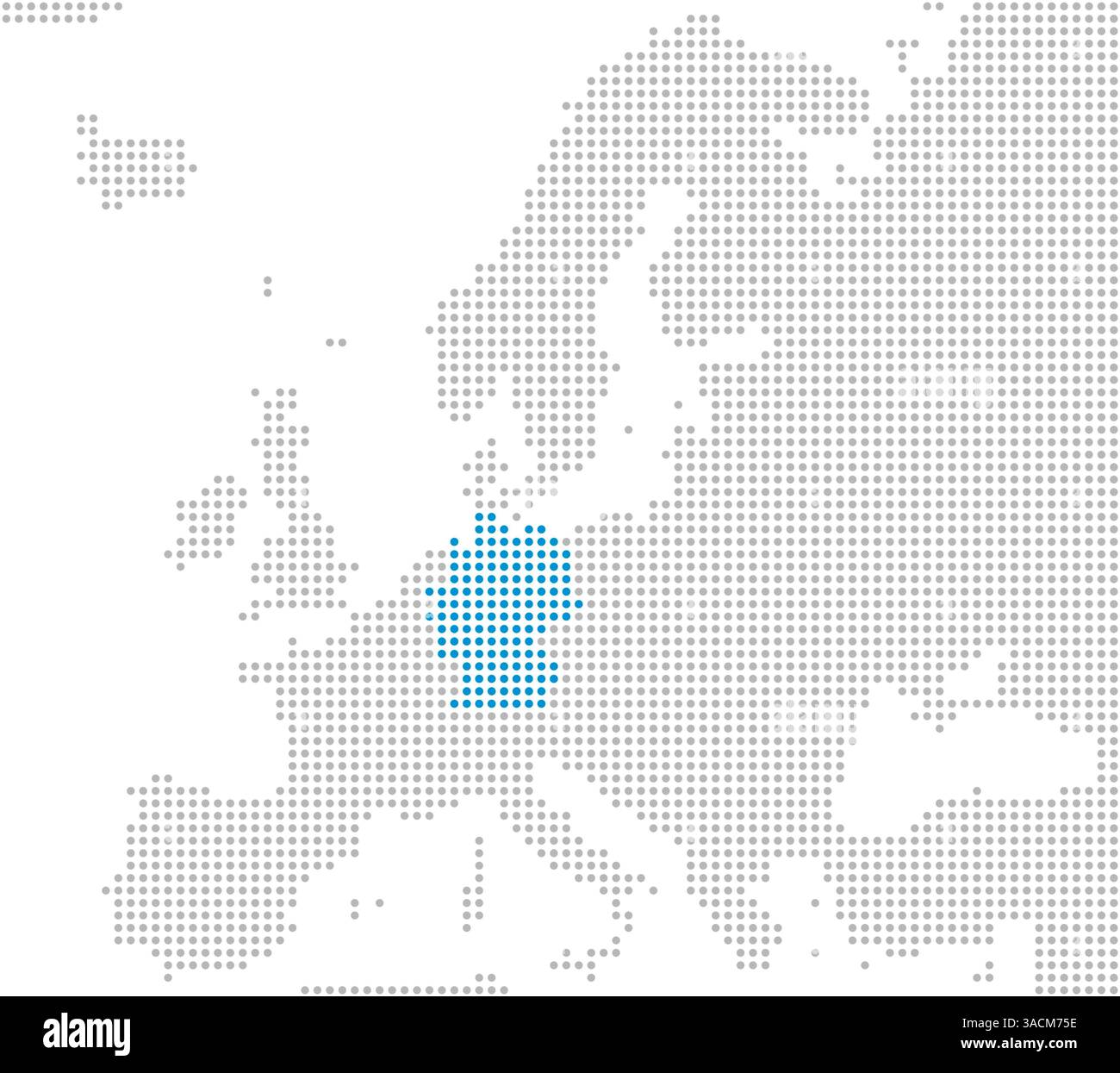 Marking of Germany on a map of Europe with gray dots Stock Photo
