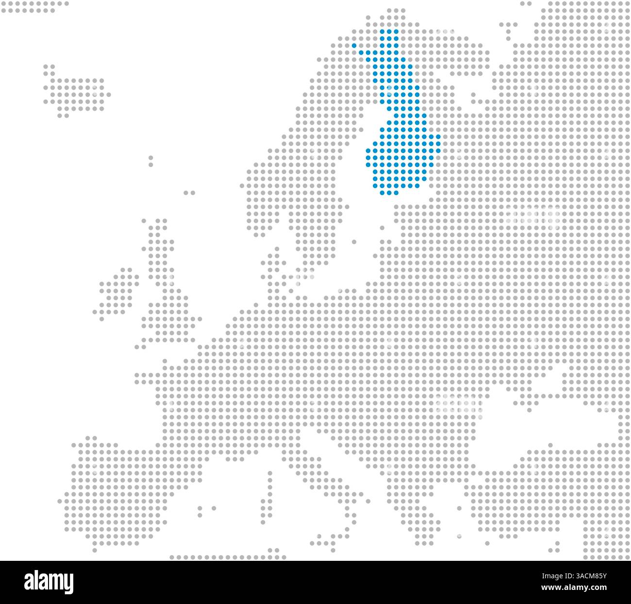 Marking of Finland on a map of Europe with gray dots Stock Photo