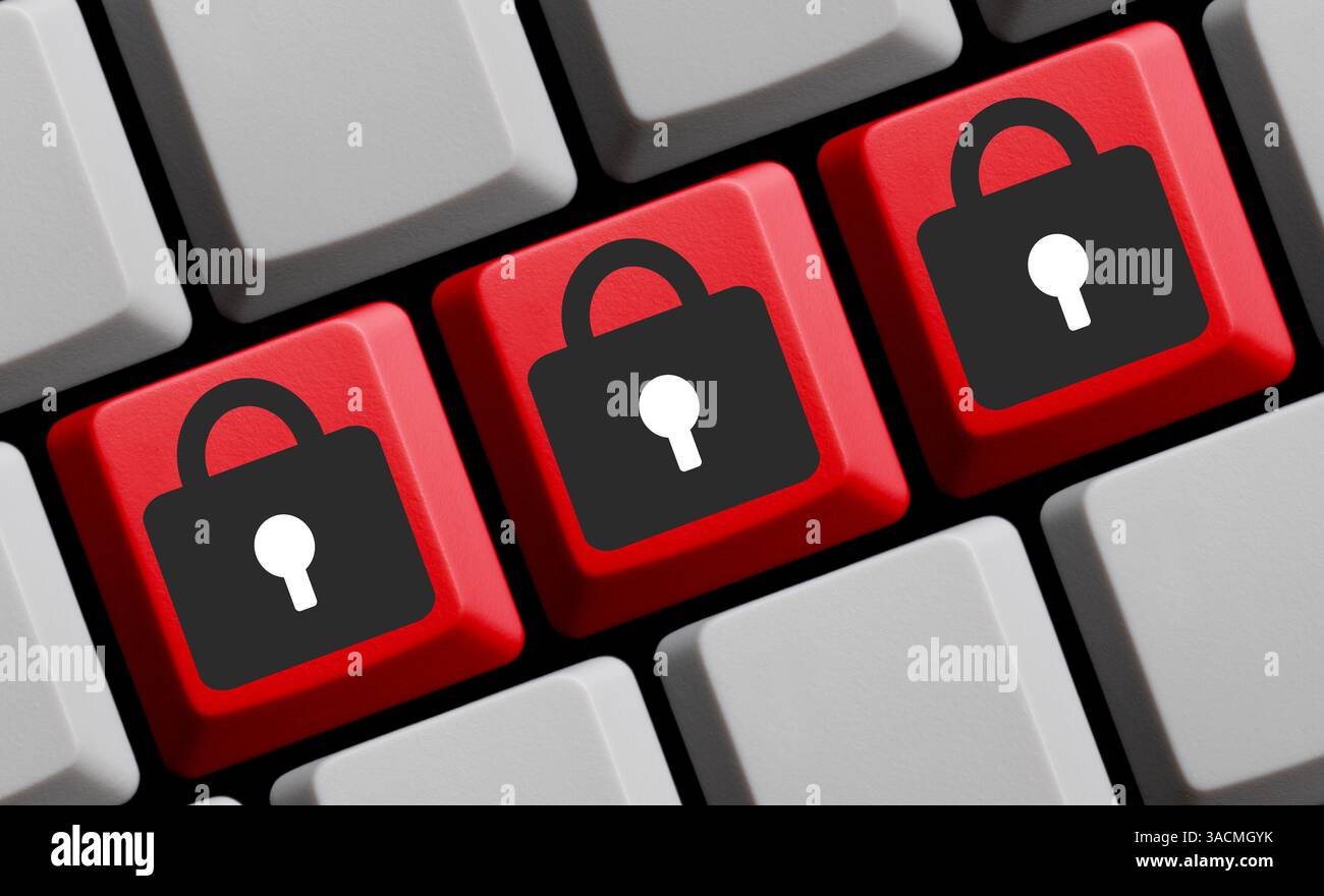 Three lock symbols on computer keyboard Stock Photo - Alamy