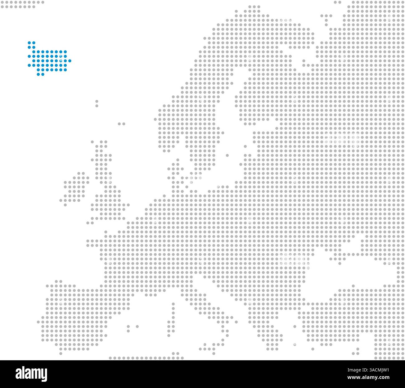 Marking of Iceland on a map of Europe with gray dots Stock Photo