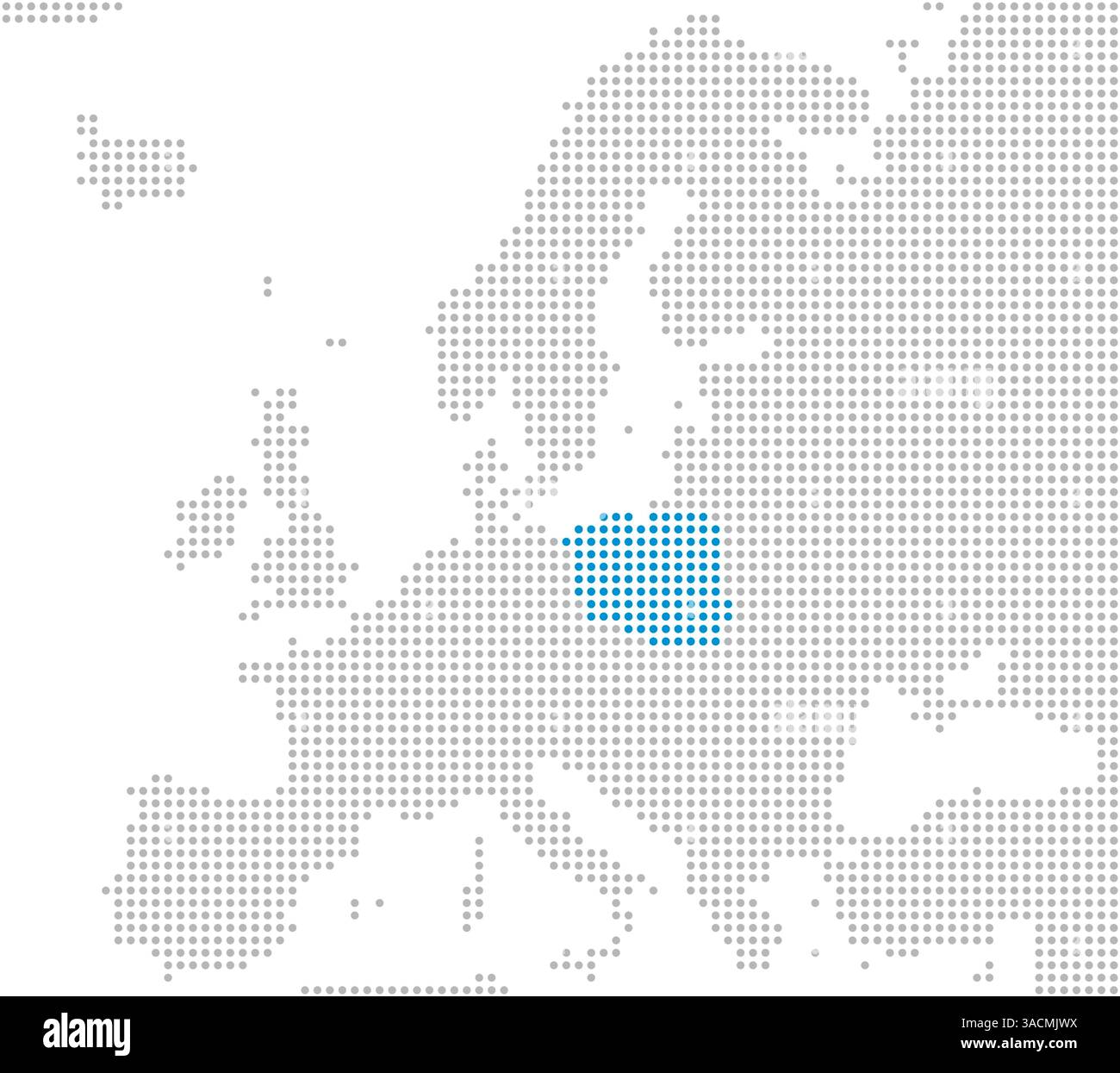 Marking of Poland on a map of Europe with gray dots Stock Photo