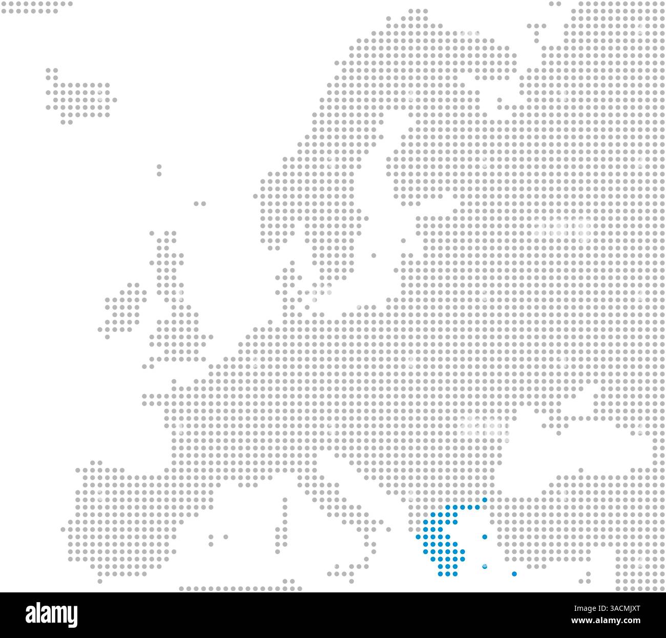 Marking of Greece on a map of Europe with gray dots Stock Photo