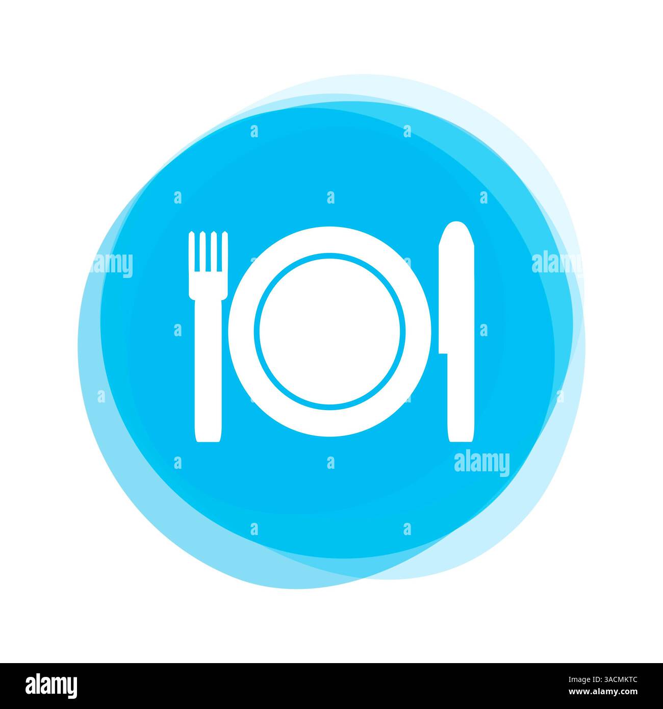 Round light blue button with soft edge shows cutlery and plate icon for ...