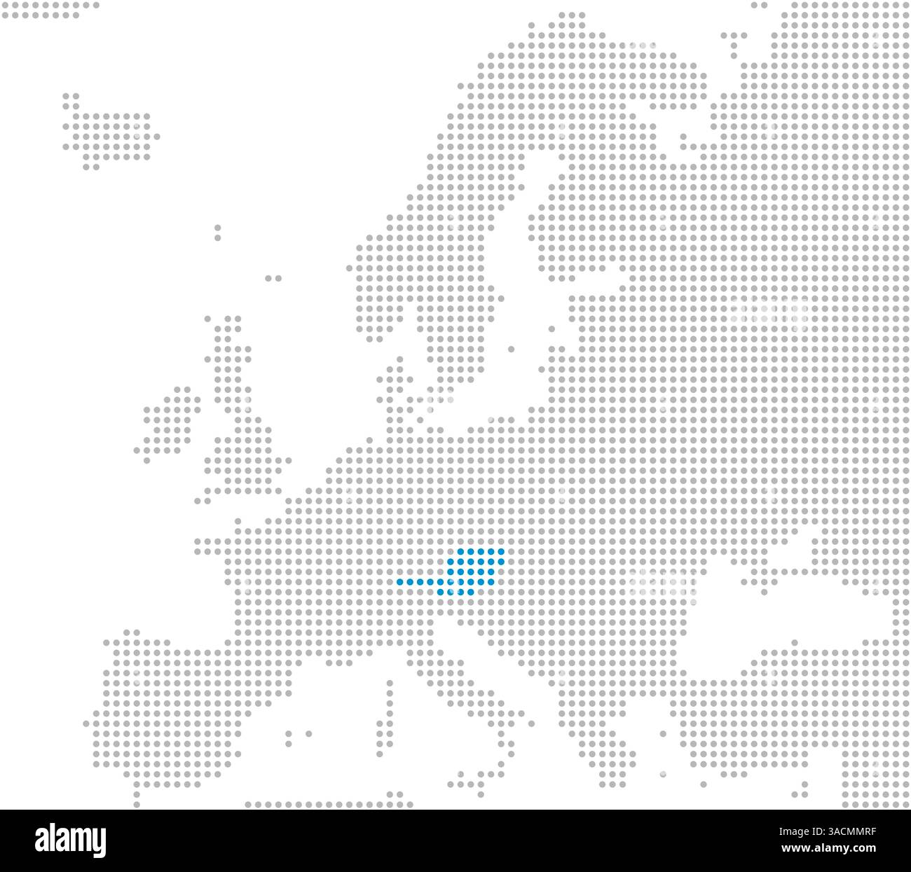 Marking of Austria on a map of Europe with gray dots Stock Photo