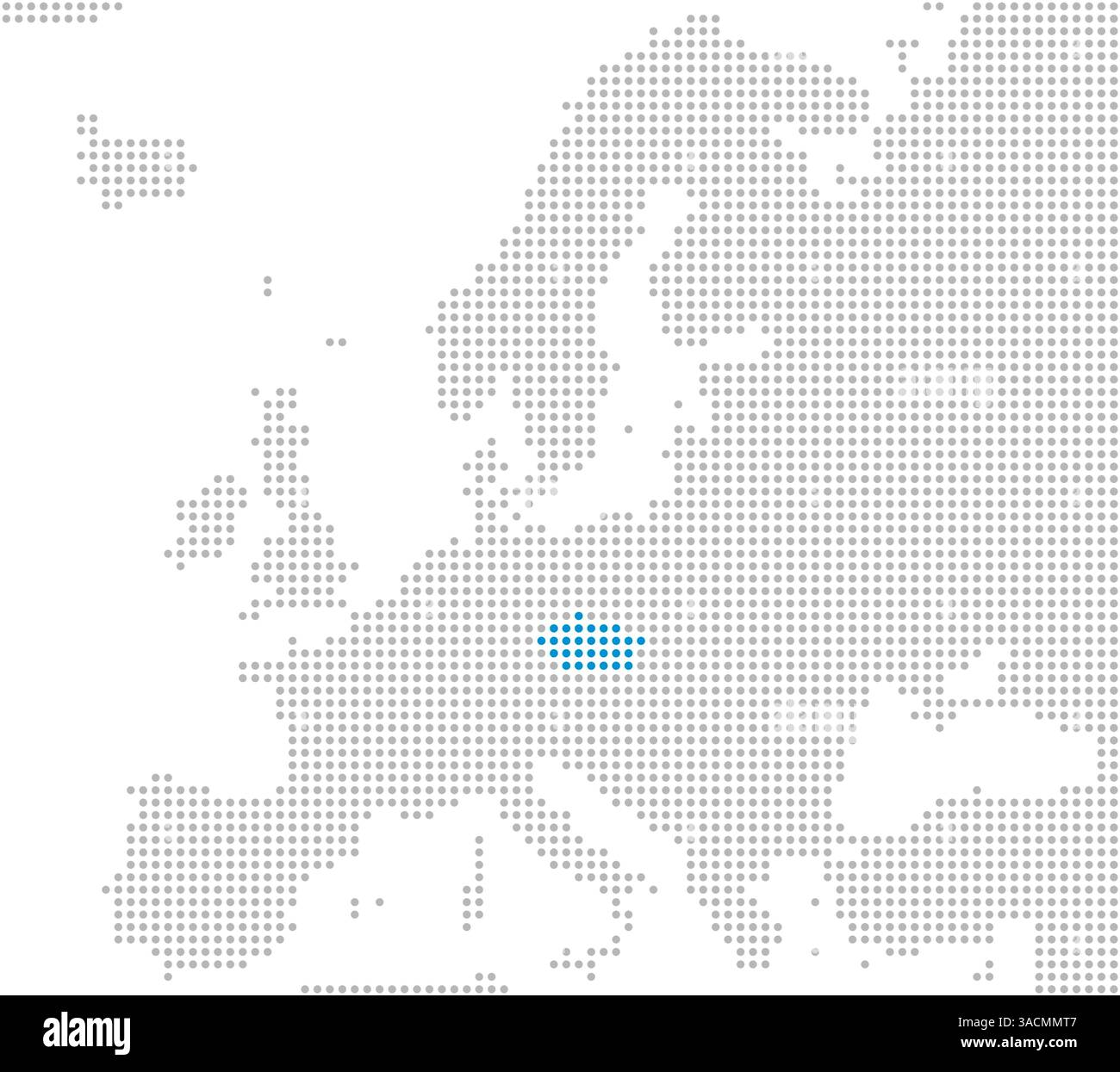 Marking of the Czech Republic on a map of Europe with gray dots Stock Photo