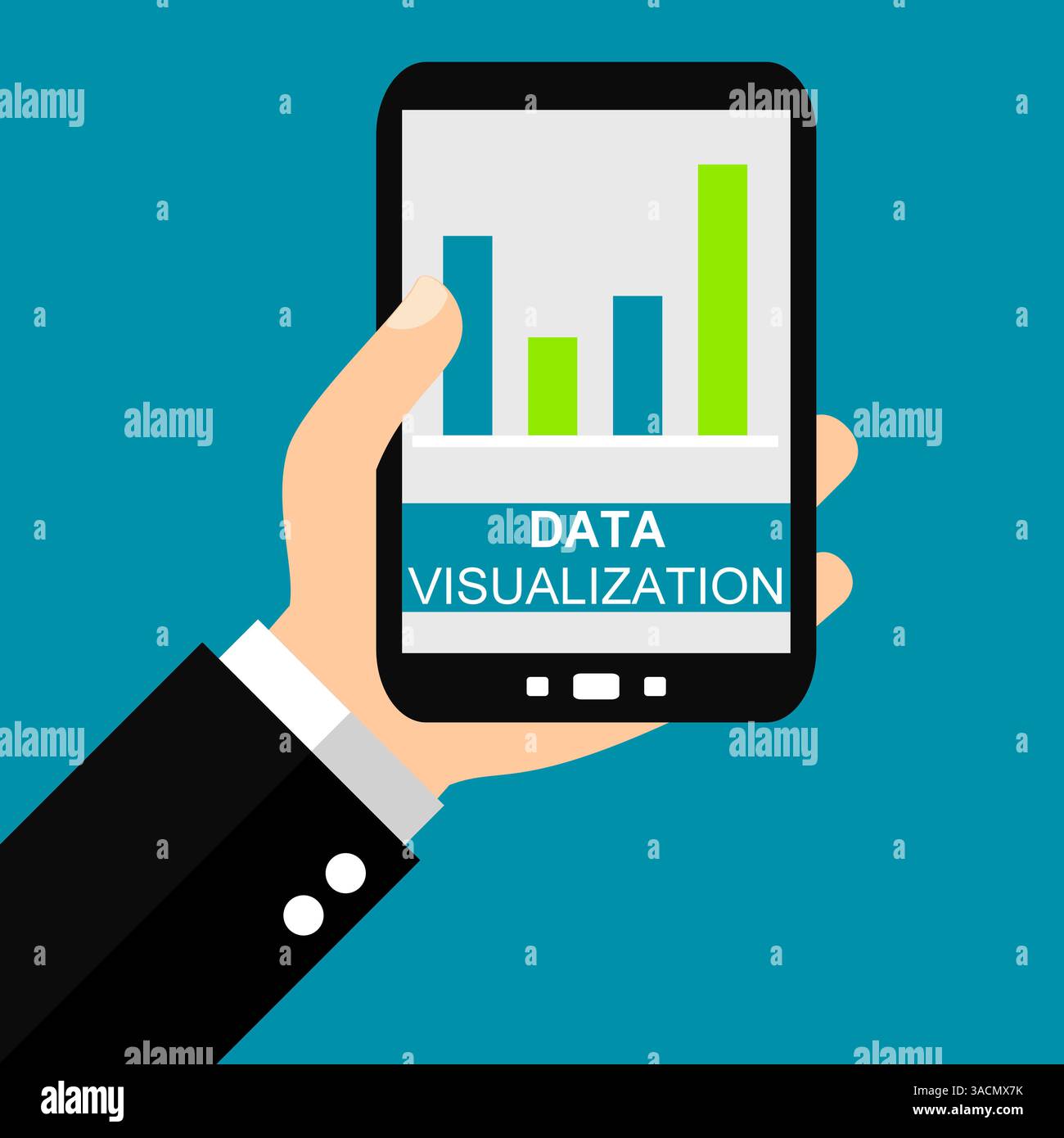 Hand with smartphone: Data Visualization - Flat Design Stock Photo - Alamy