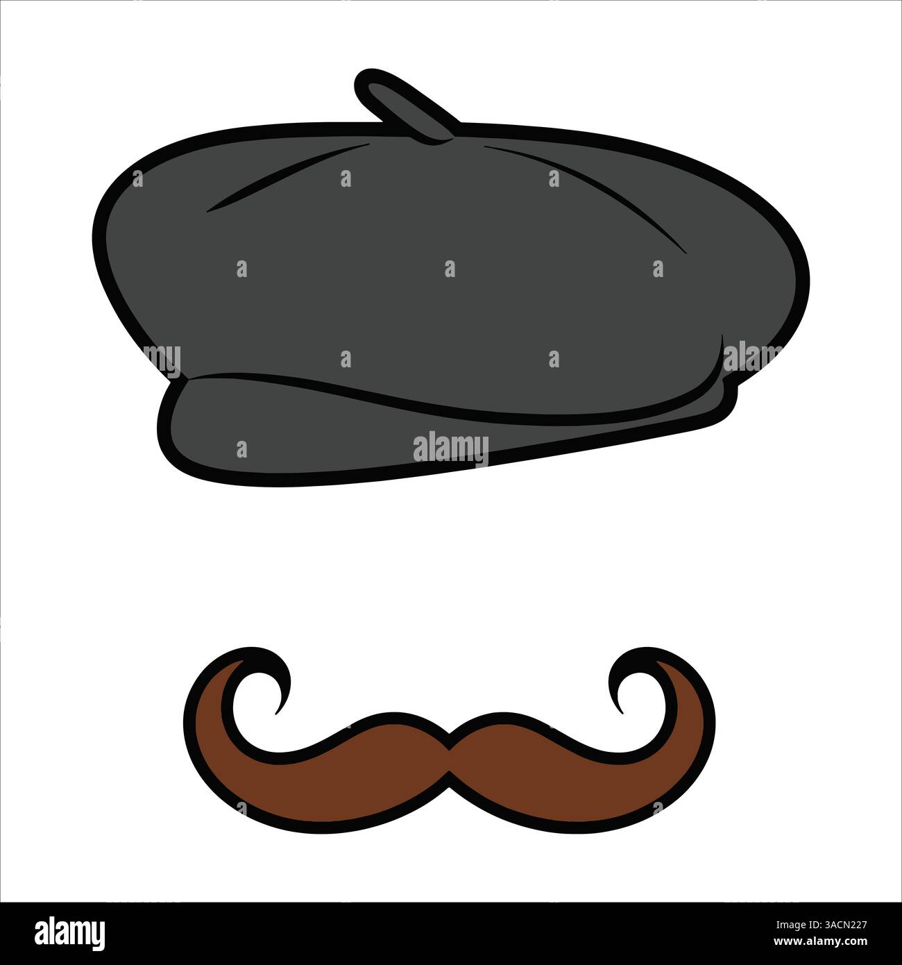 French artist icon with a mustache and beret. Classic Parisian style ...